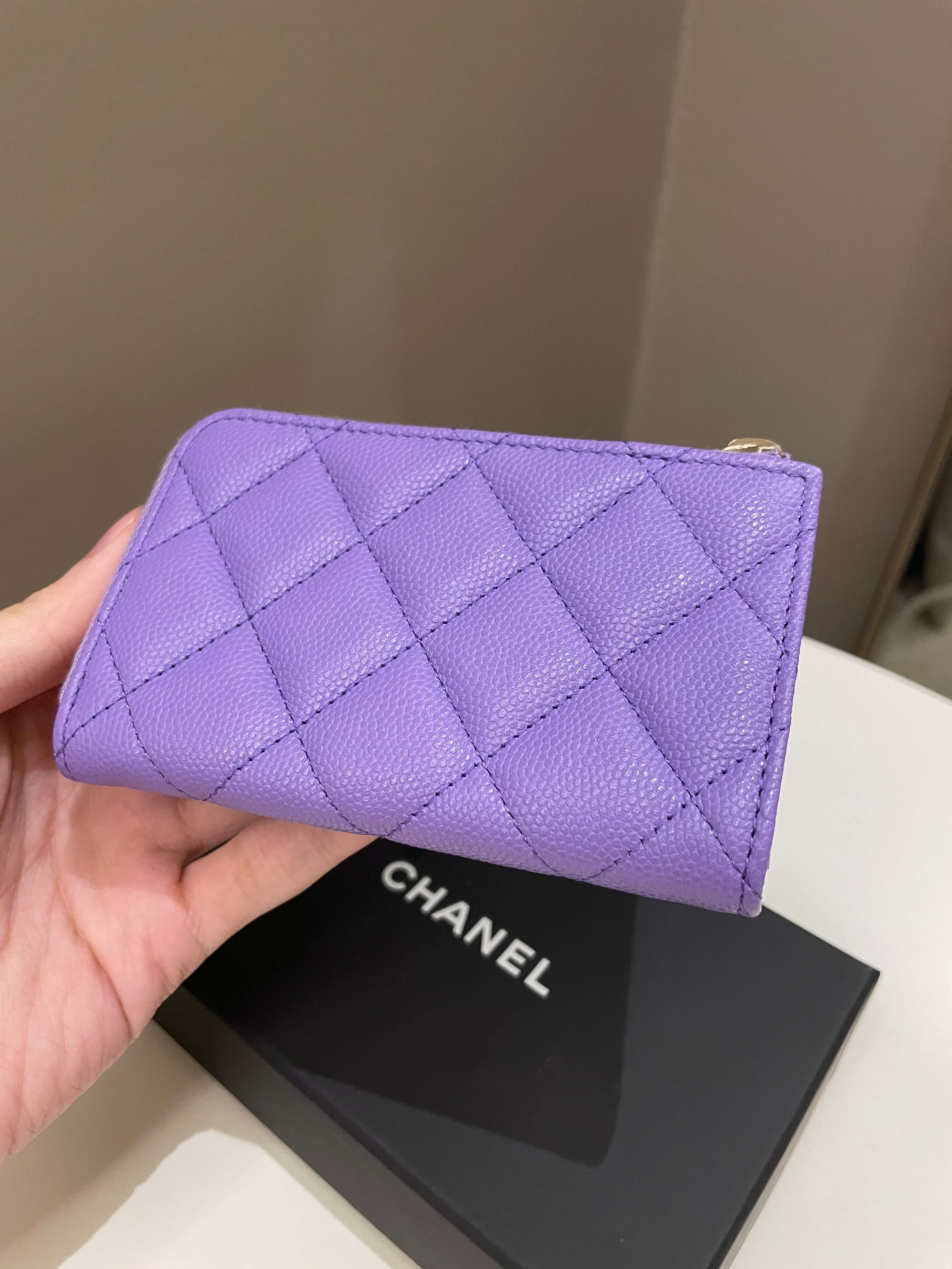 Chanel Quilted Cc Zipped Key Holder Purple Caviar