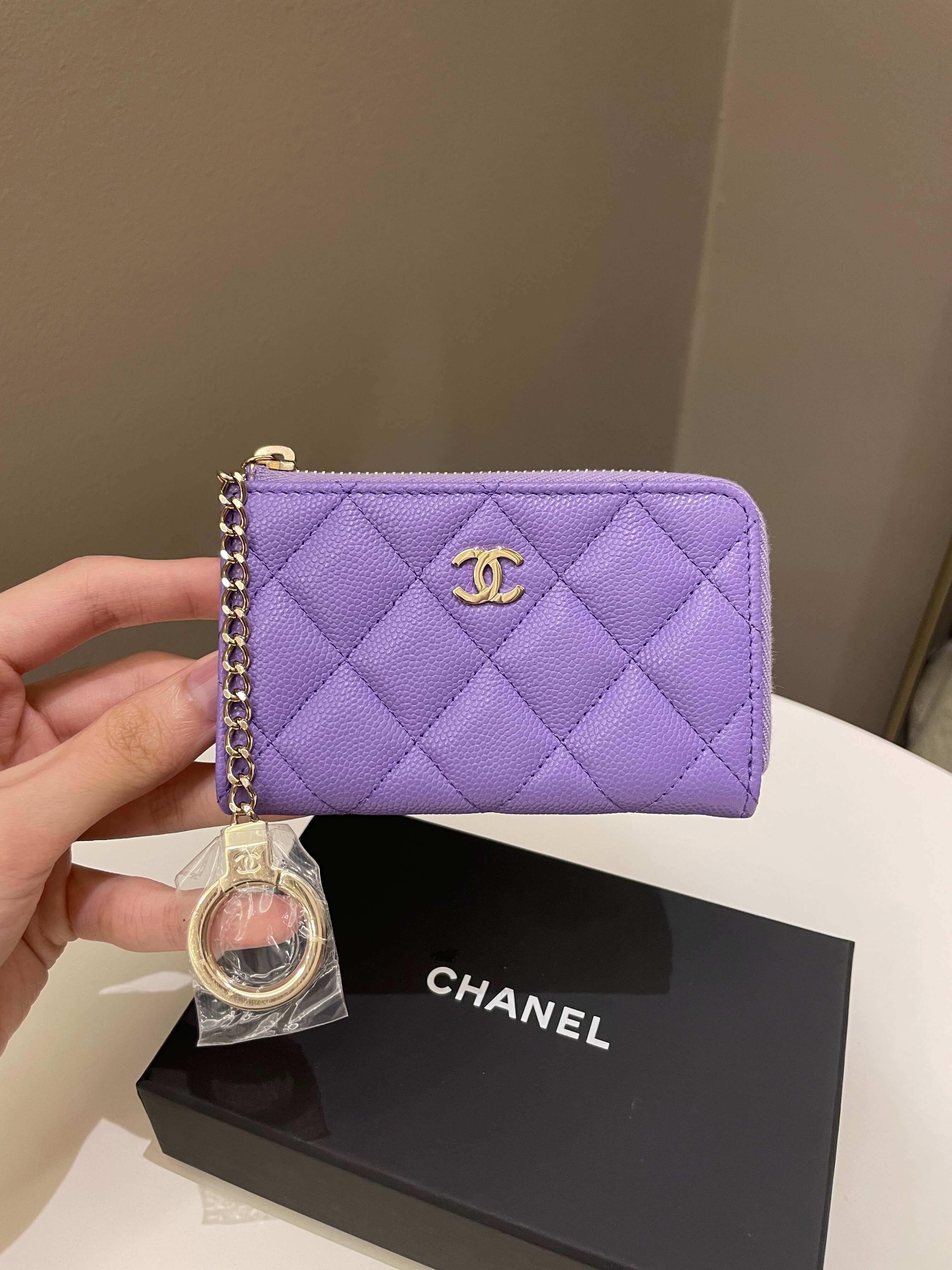 CHANEL Caviar Quilted Zipped Key Holder Case Coral 1285444