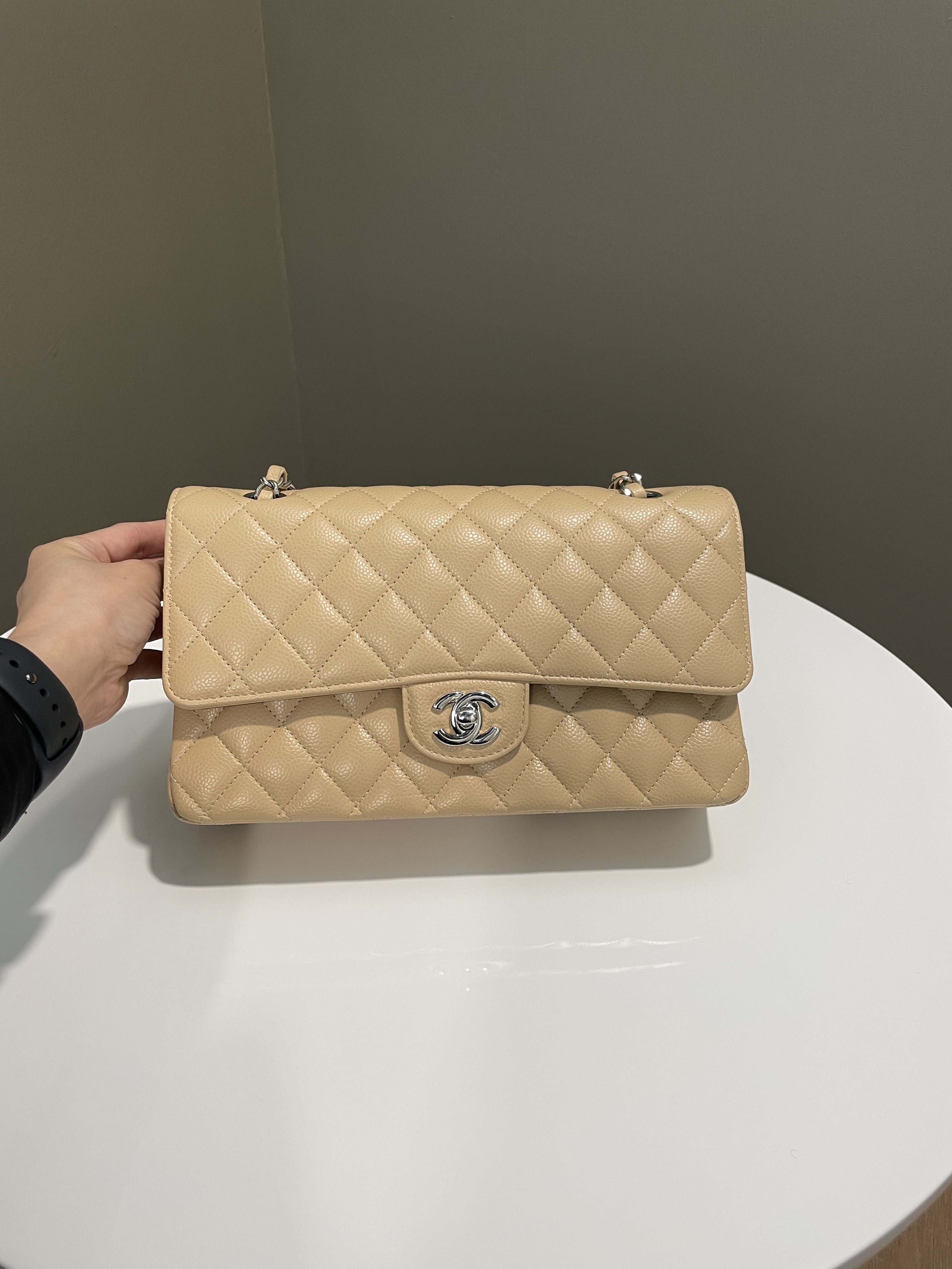 Chanel Classic Quilted Medium Double Flap Beige Claire