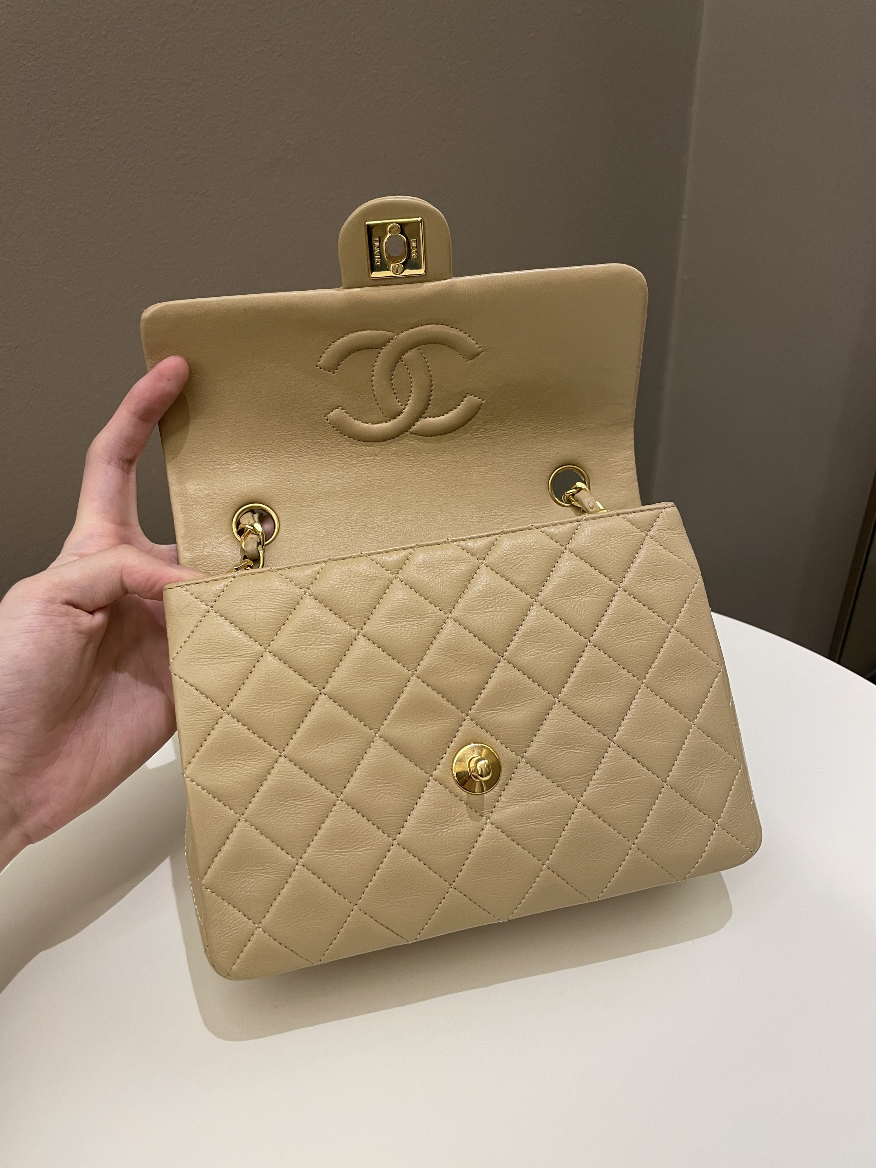 Chanel Vintage Quilted Flap Beige Lambskin