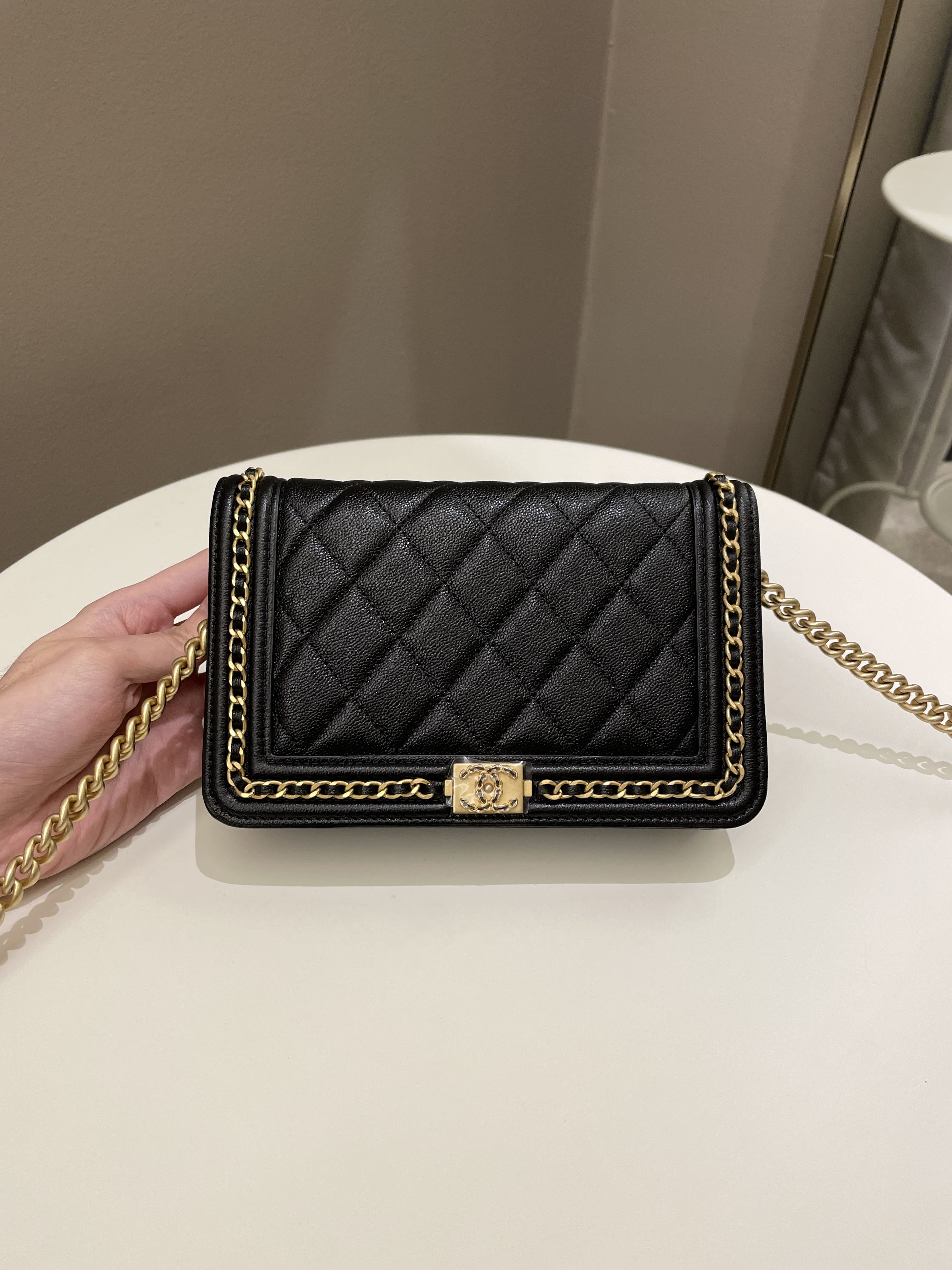 Chanel Quilted Boy Chain Around Wallet On Chain Black Caviar