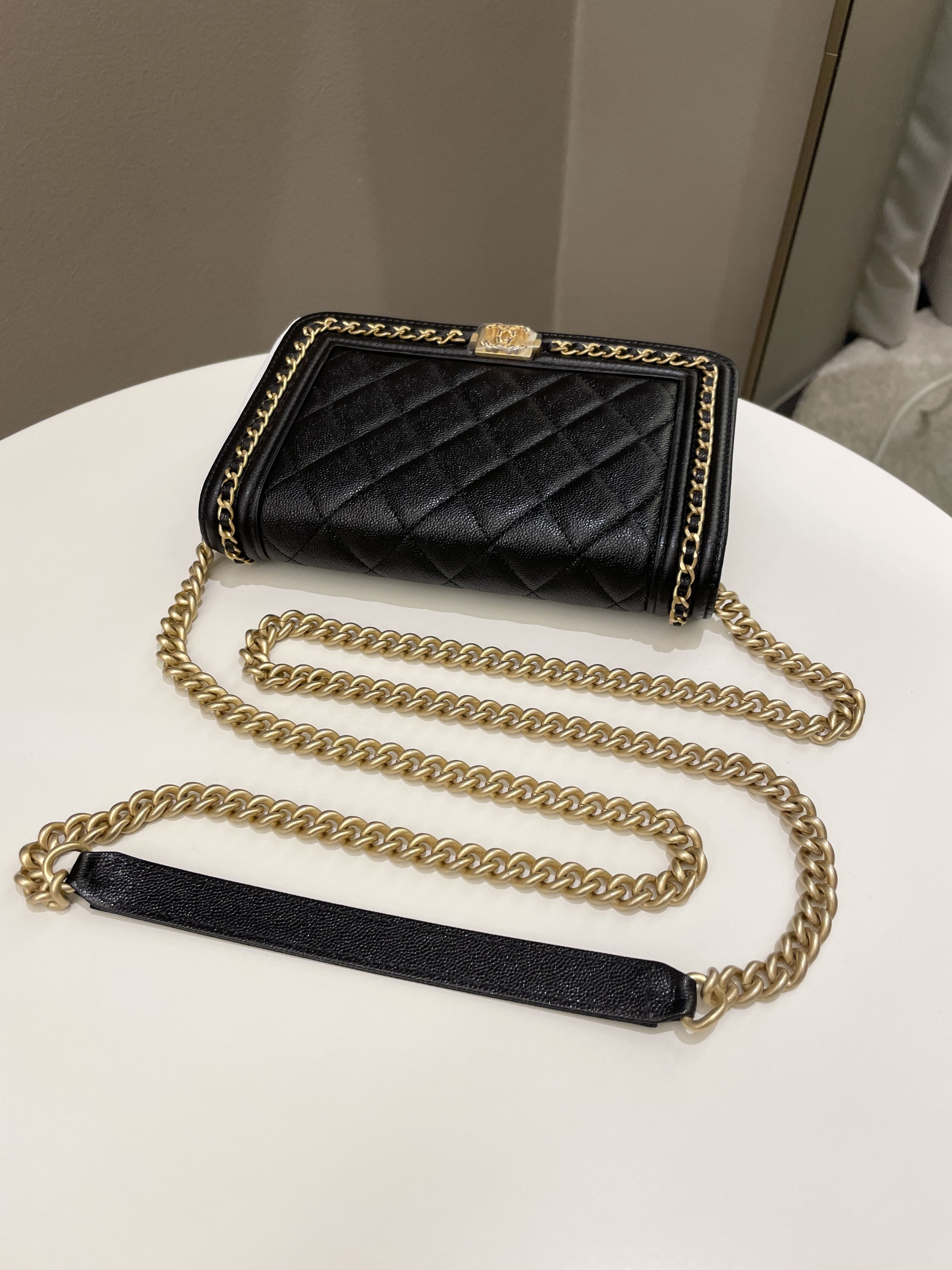 Chanel Quilted Boy Chain Around Wallet On Chain Black Caviar