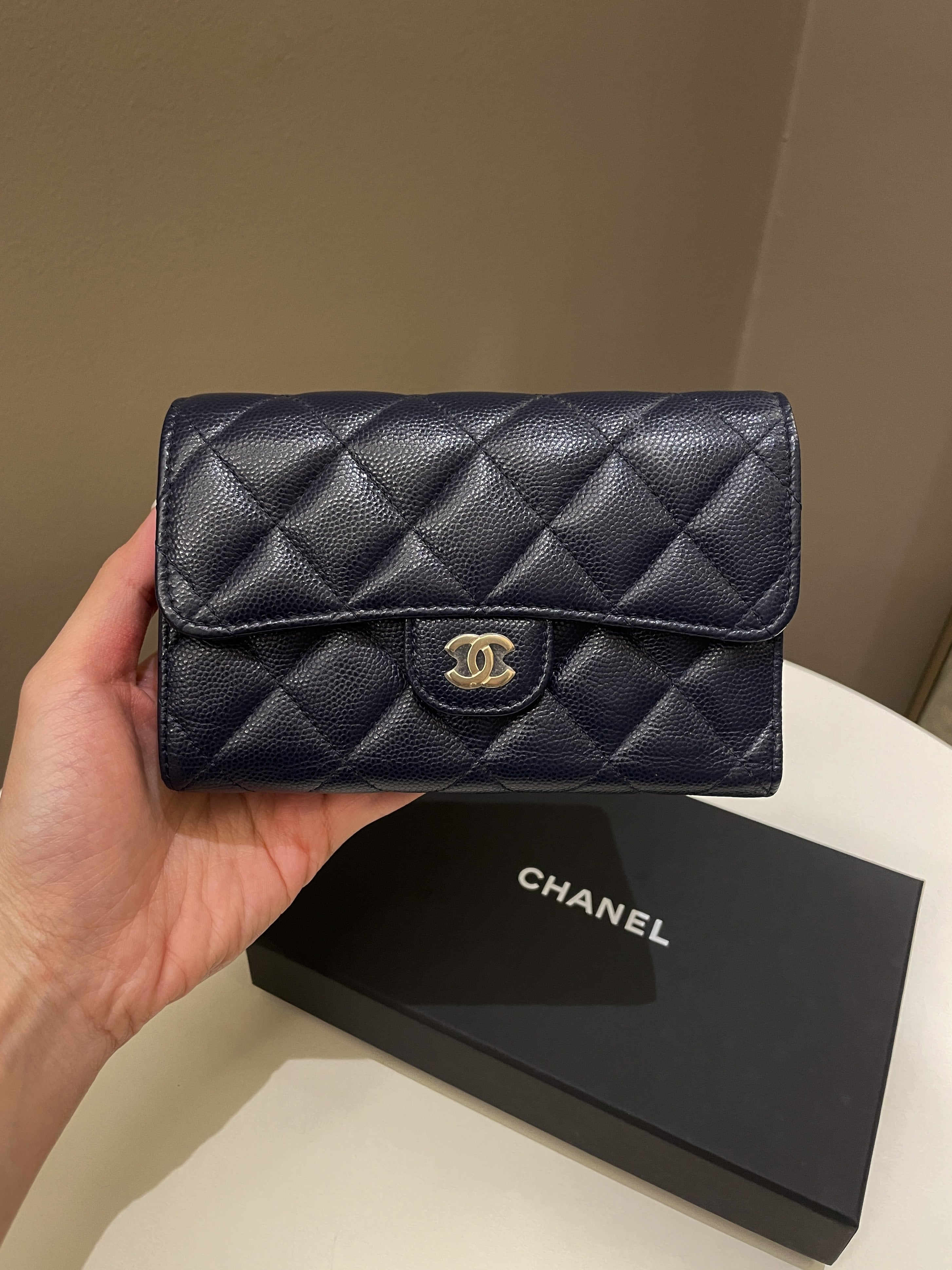 Chanel Classic Trifold Wallet 
Dark Navy Caviar