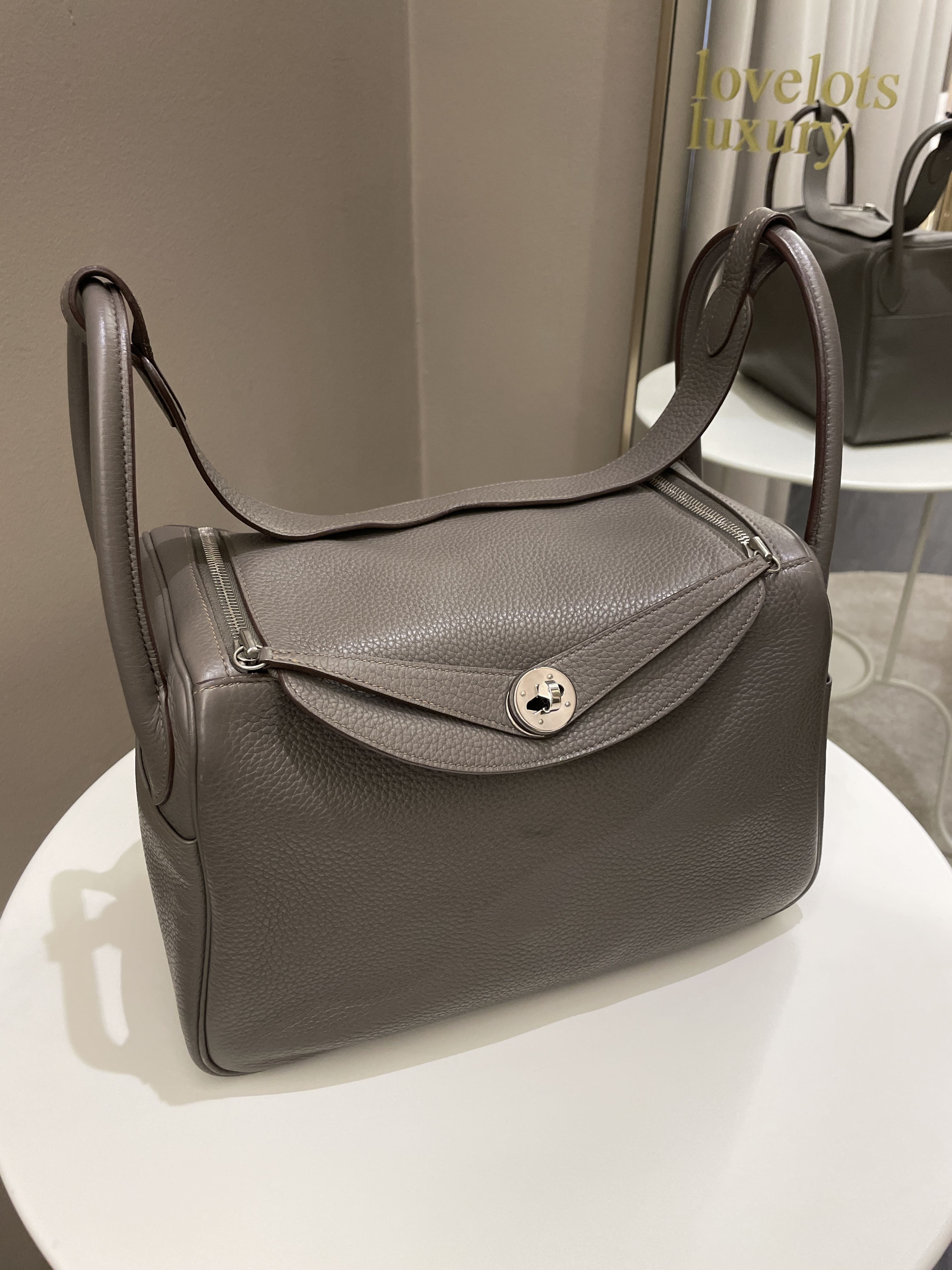2017 Hermès Etain Clemence Leather Lindy 30cm at 1stDibs