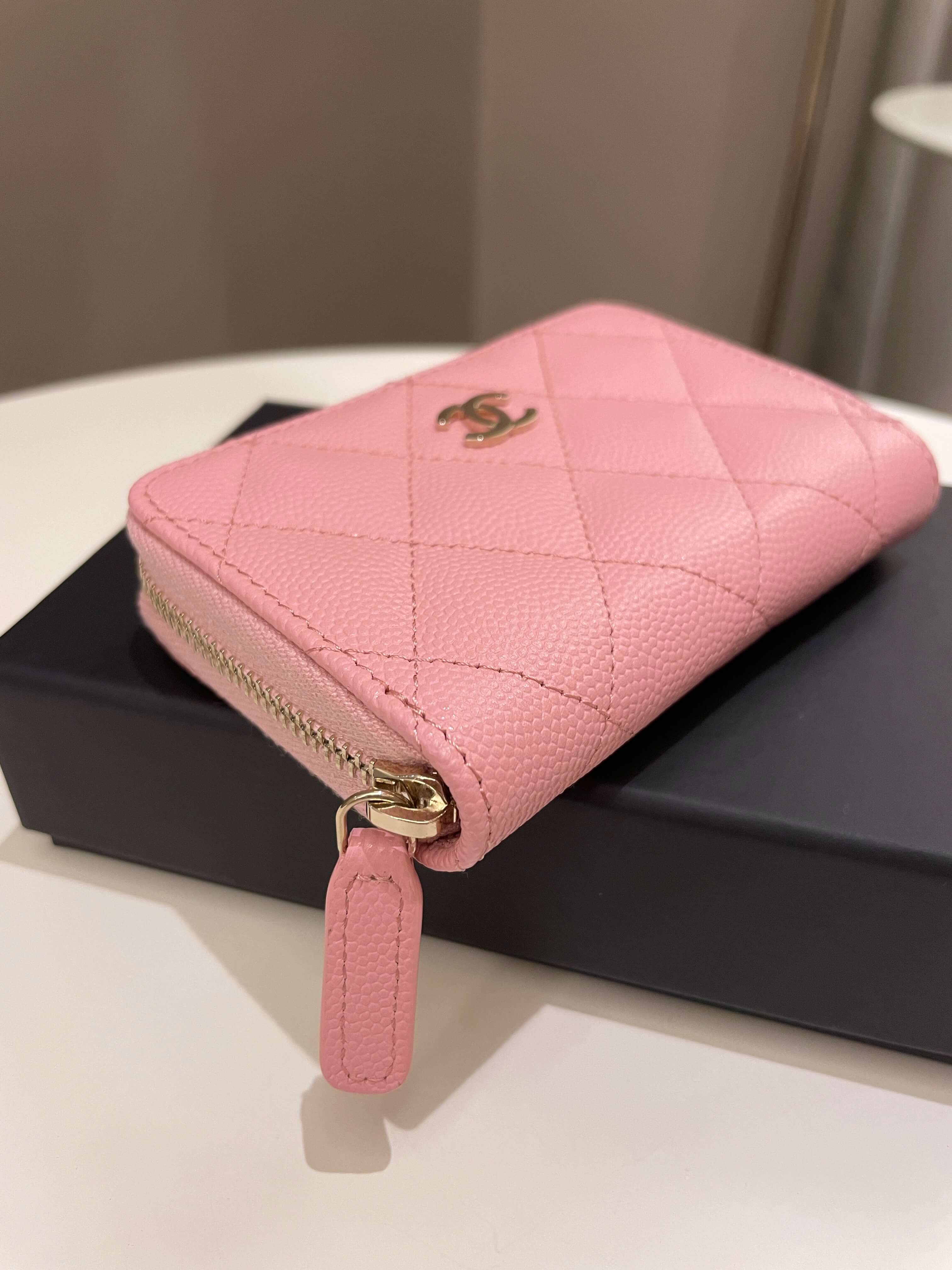 Chanel Classic Quilted Card Holder With Zip Coin Purse Pink Caviar Gol –  Coco Approved Studio