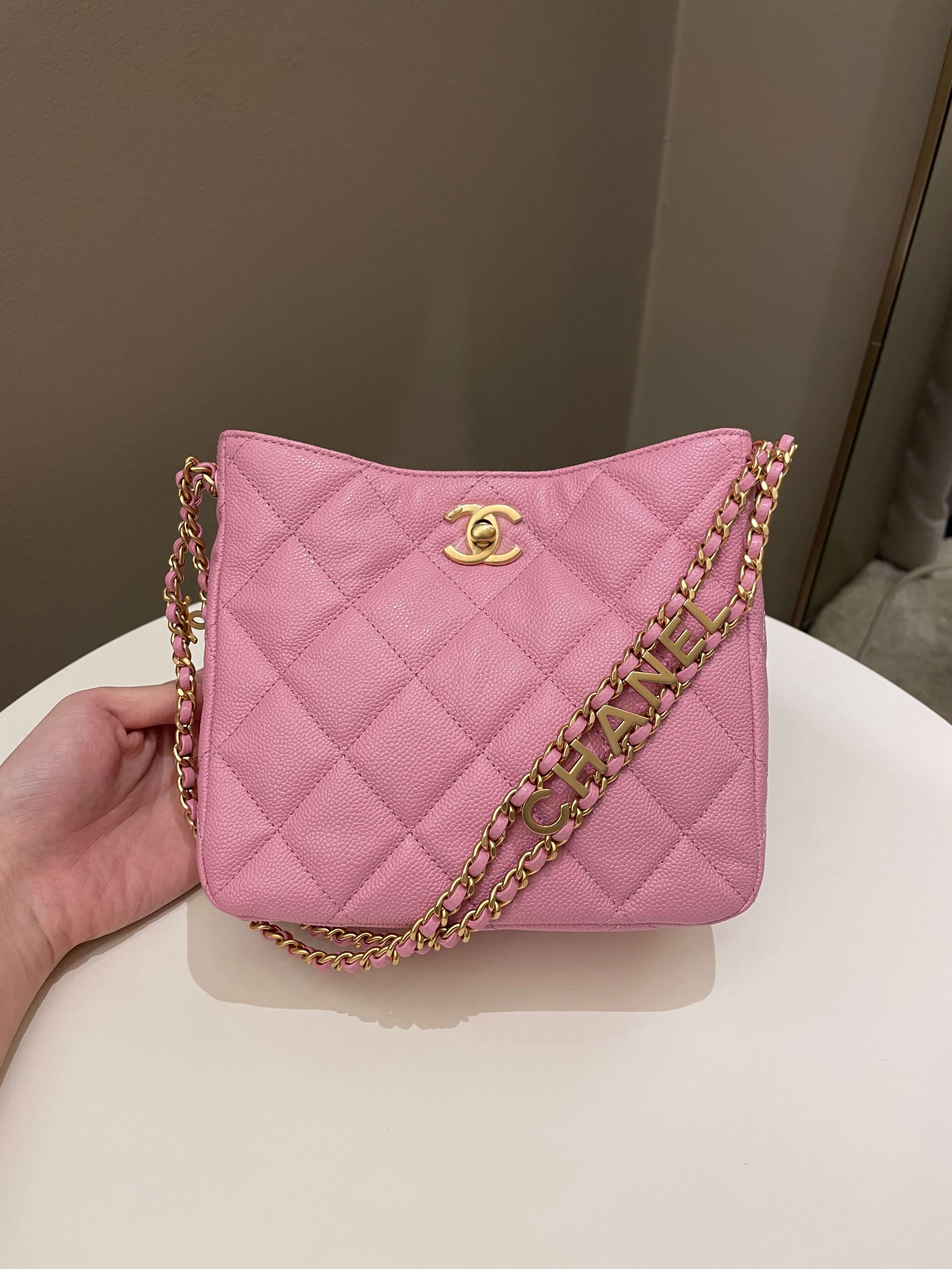 CHANEL Shoulder Bag Chocolate Bar Chain Lambskin Pink Gold From Japan