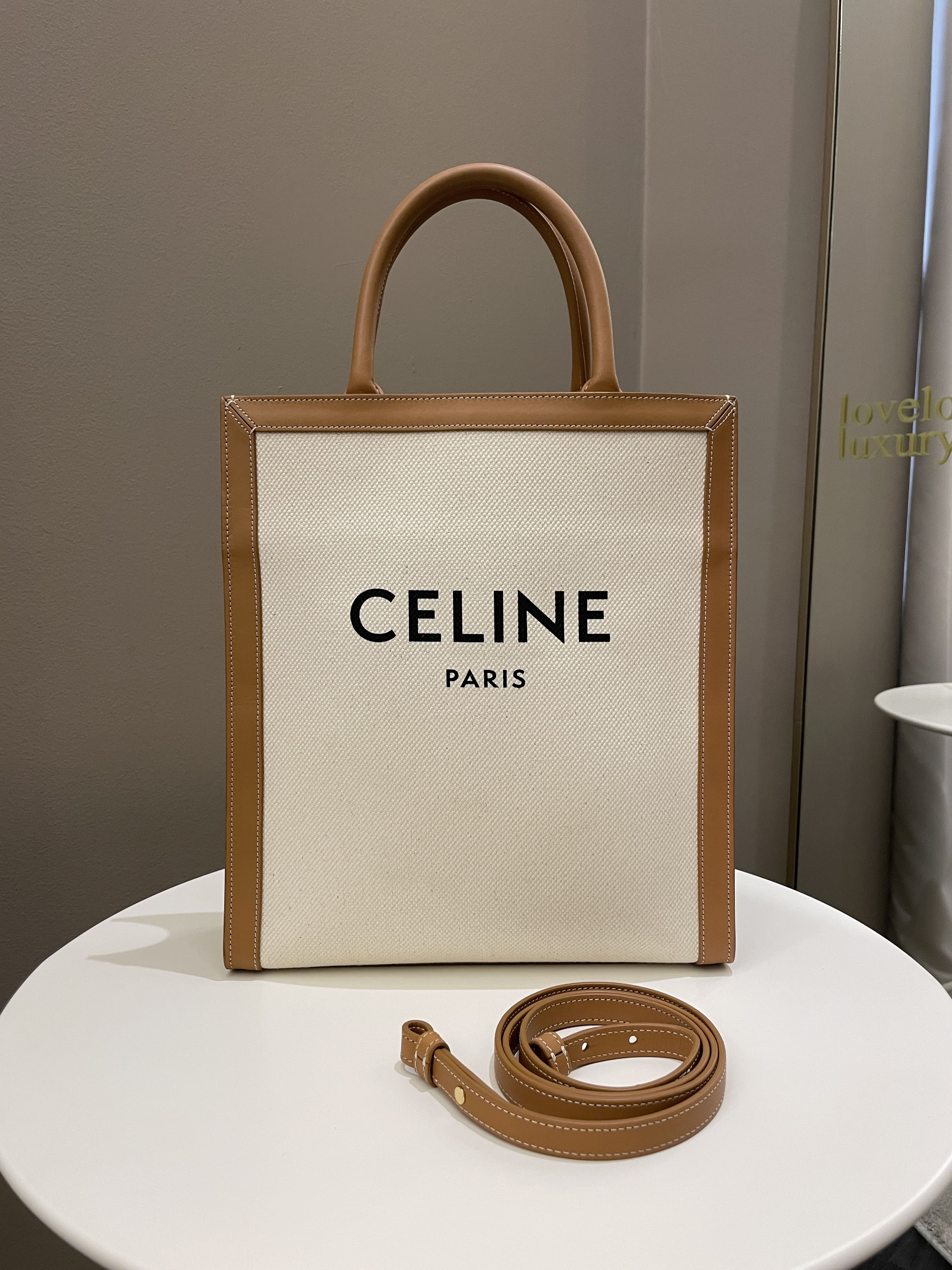 Celine Vertical Cabas Tote Bag Beige / Brown