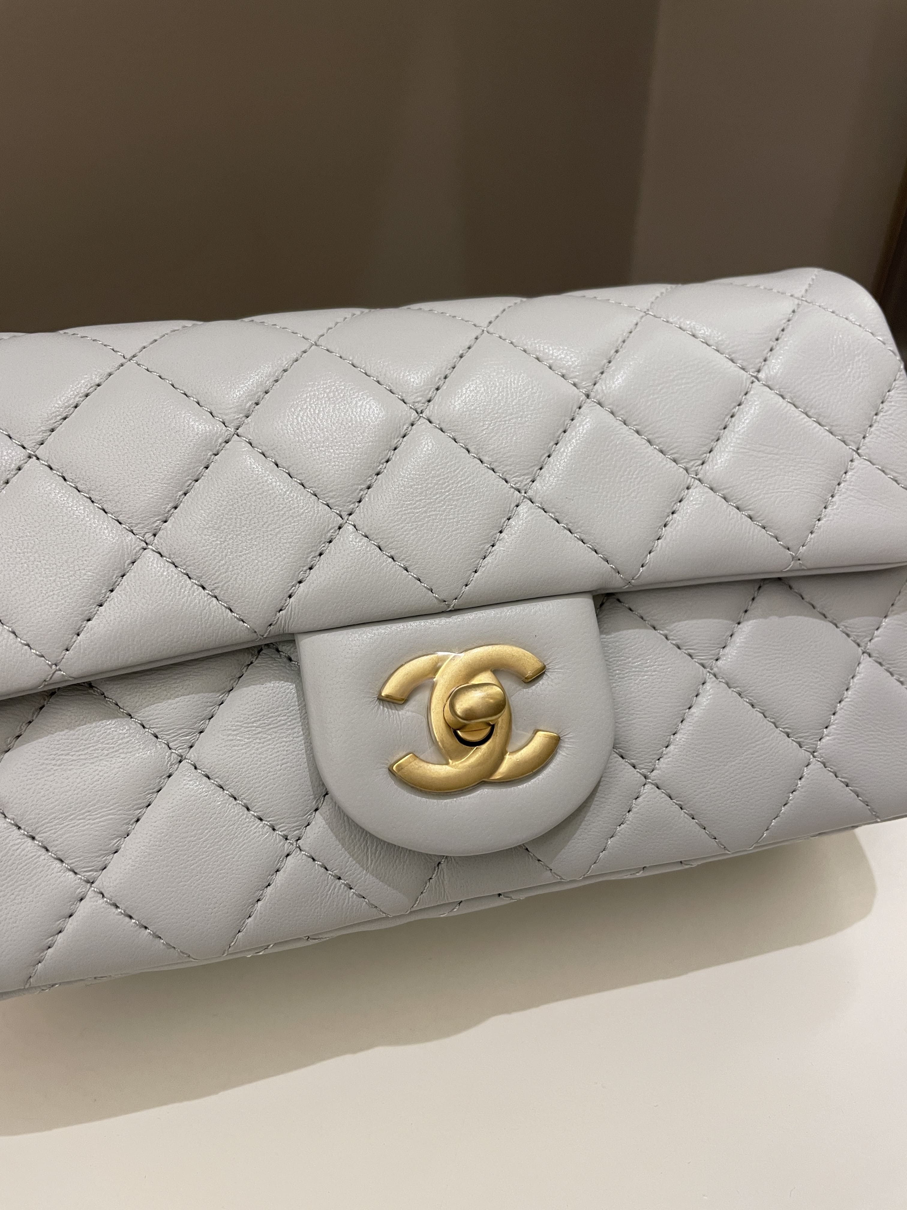 Chanel Pearl Crush Quilted Mini Rectangular Grey Lambskin