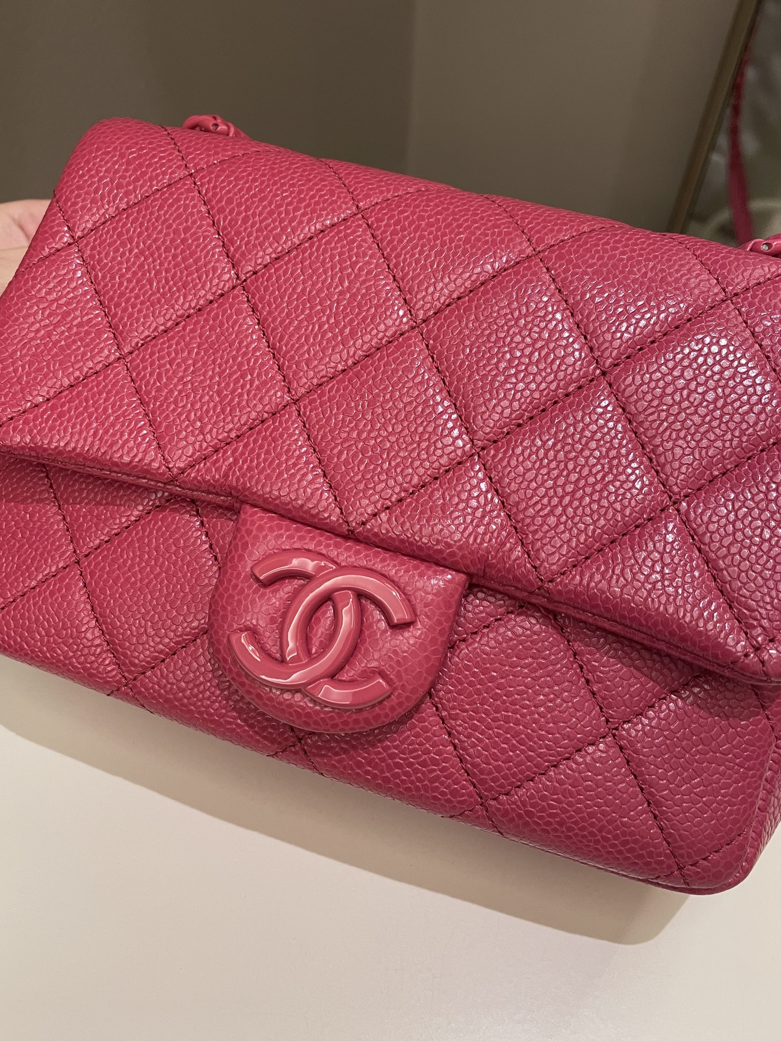 Pink Quilted Caviar Incognito Mini Square Flap Pink Hardware, 2019