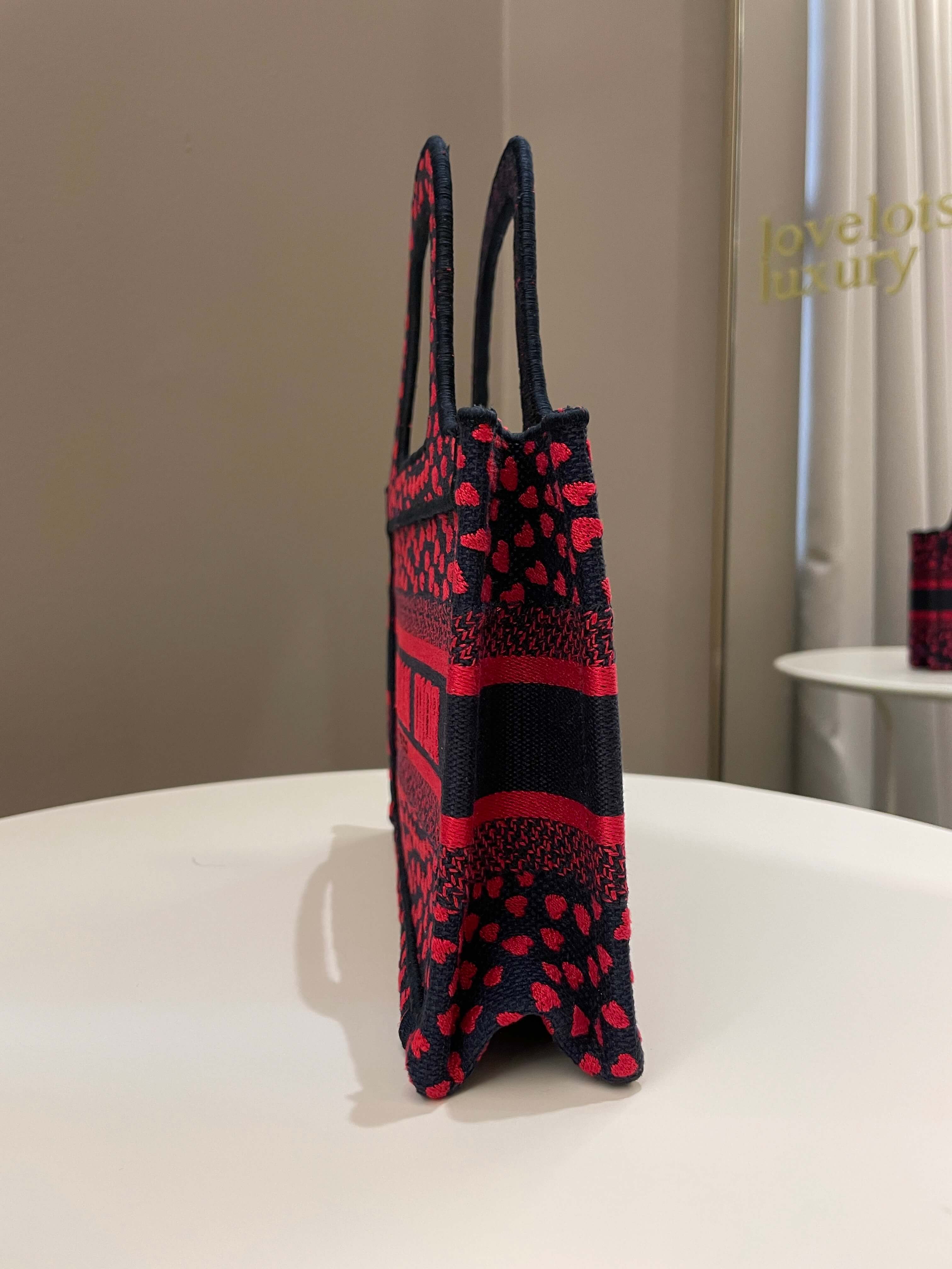Dior Mini Book Tote Navy Blue / Red Embroidery