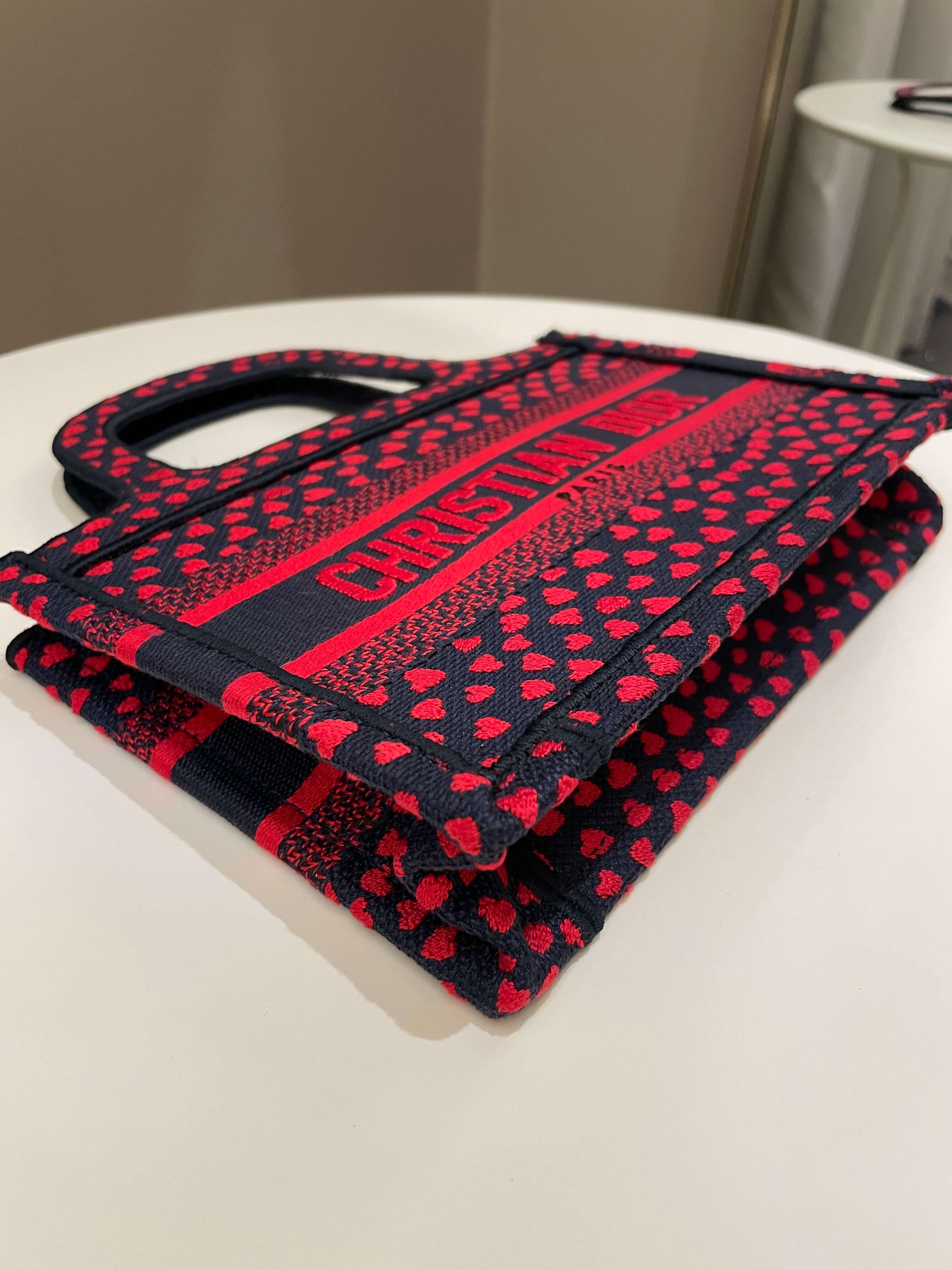 Dior Mini Book Tote Navy Blue / Red Embroidery