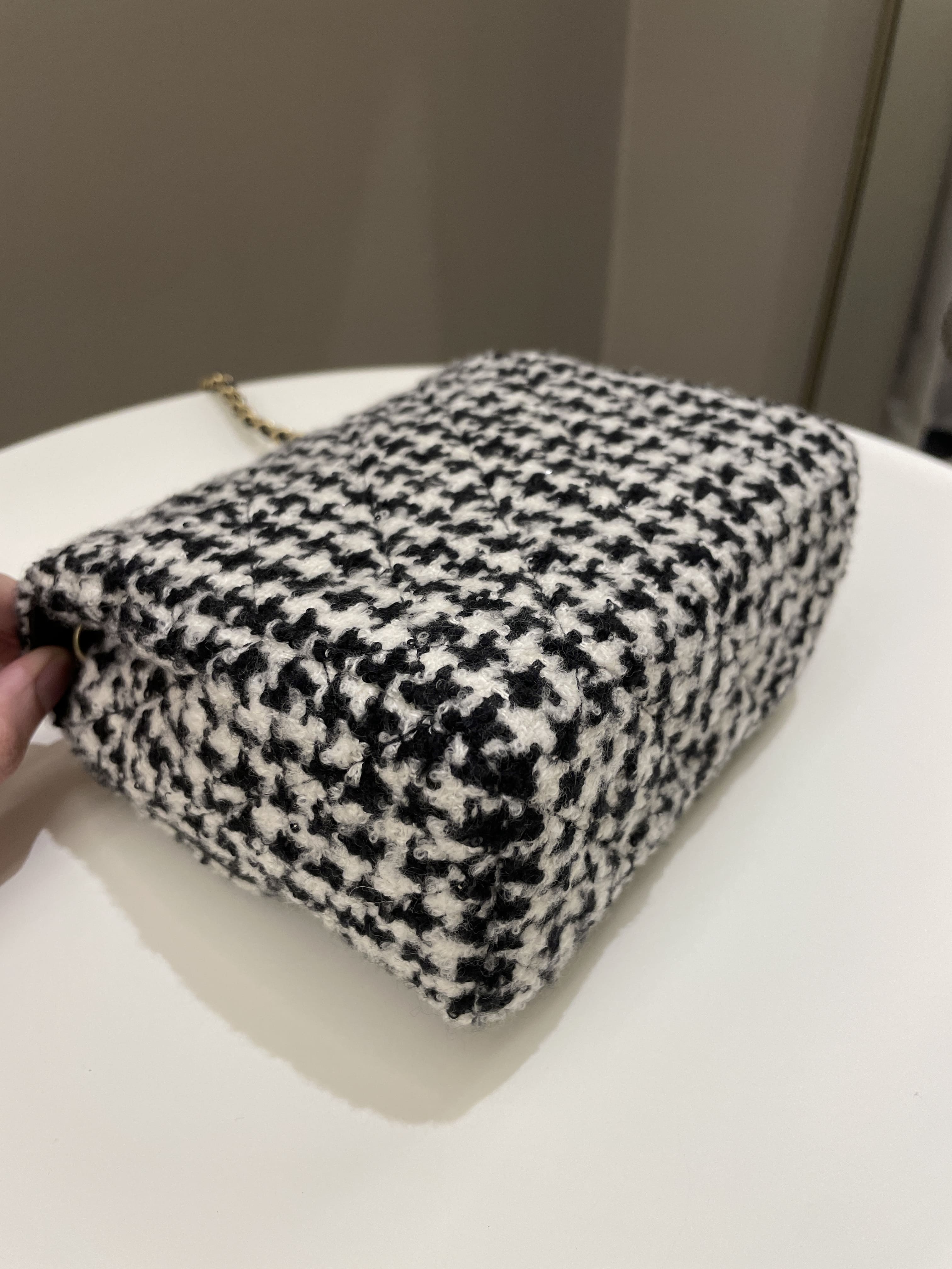 Chanel 22K Houndstooth Mini Square Black/ White Sequin Tweed