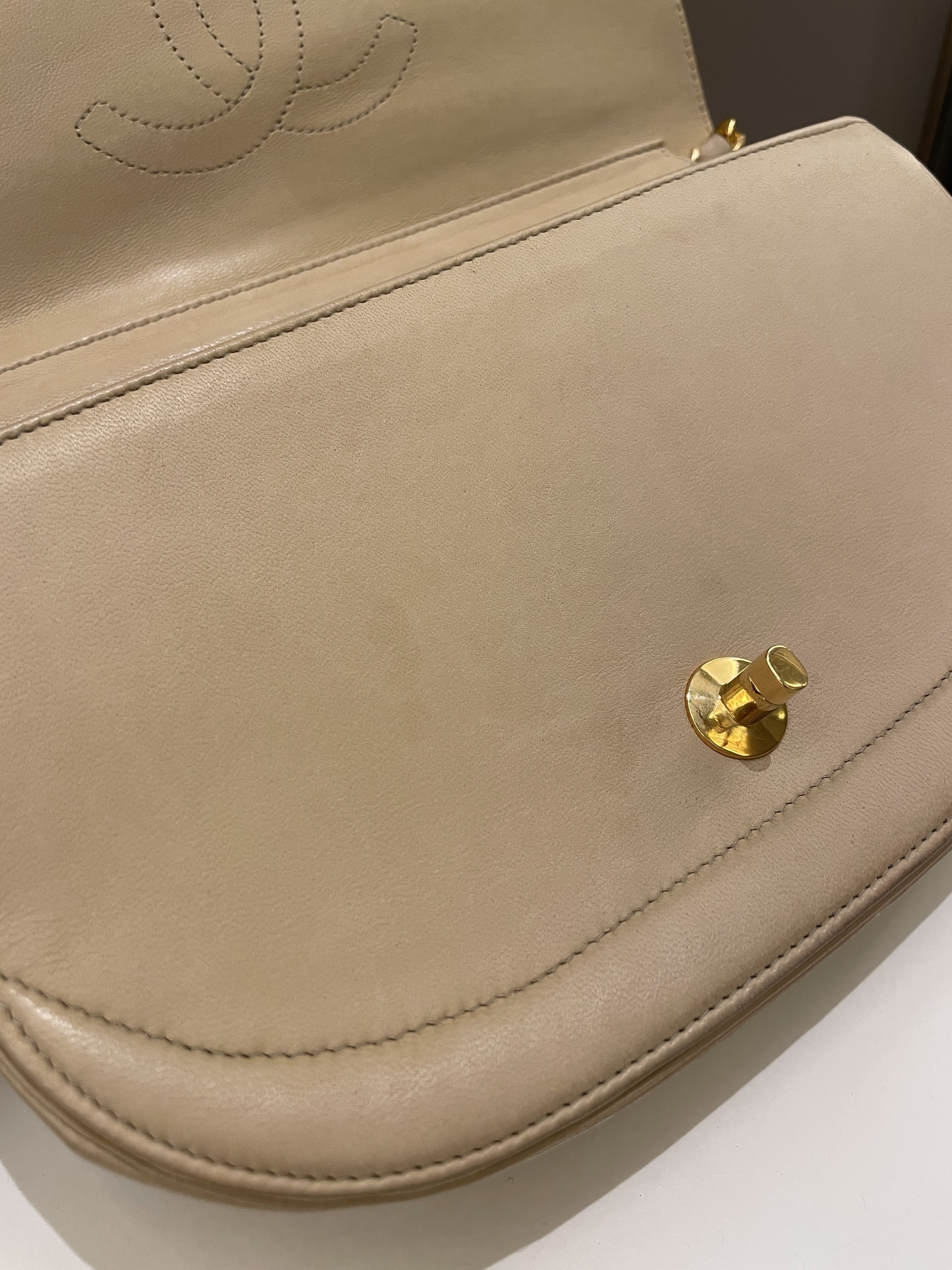 Chanel Vintage Half Moon Flap Bag Beige Lambskin