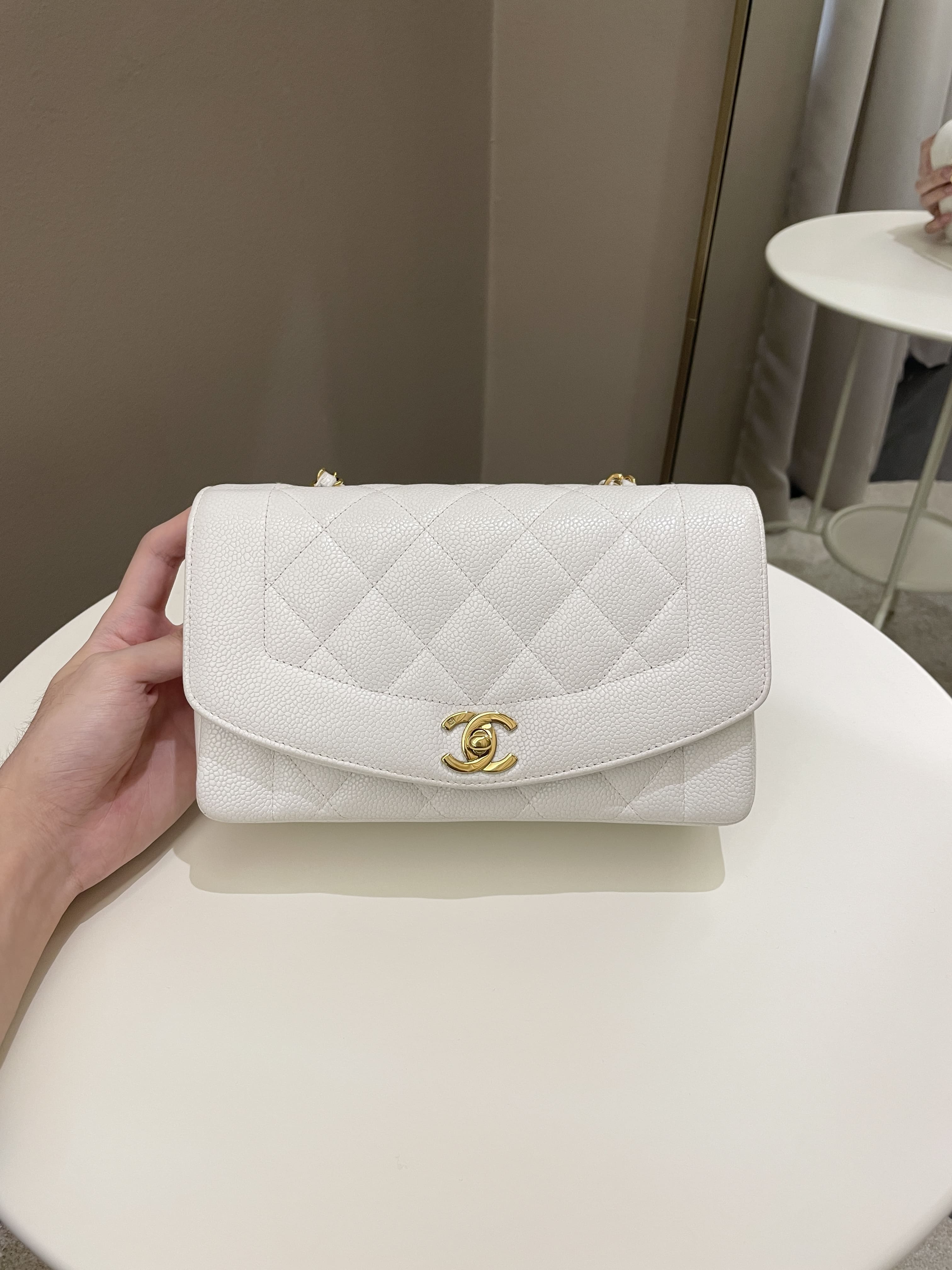 Chanel Vintage Quilted Diana Flap Bag White Caviar
