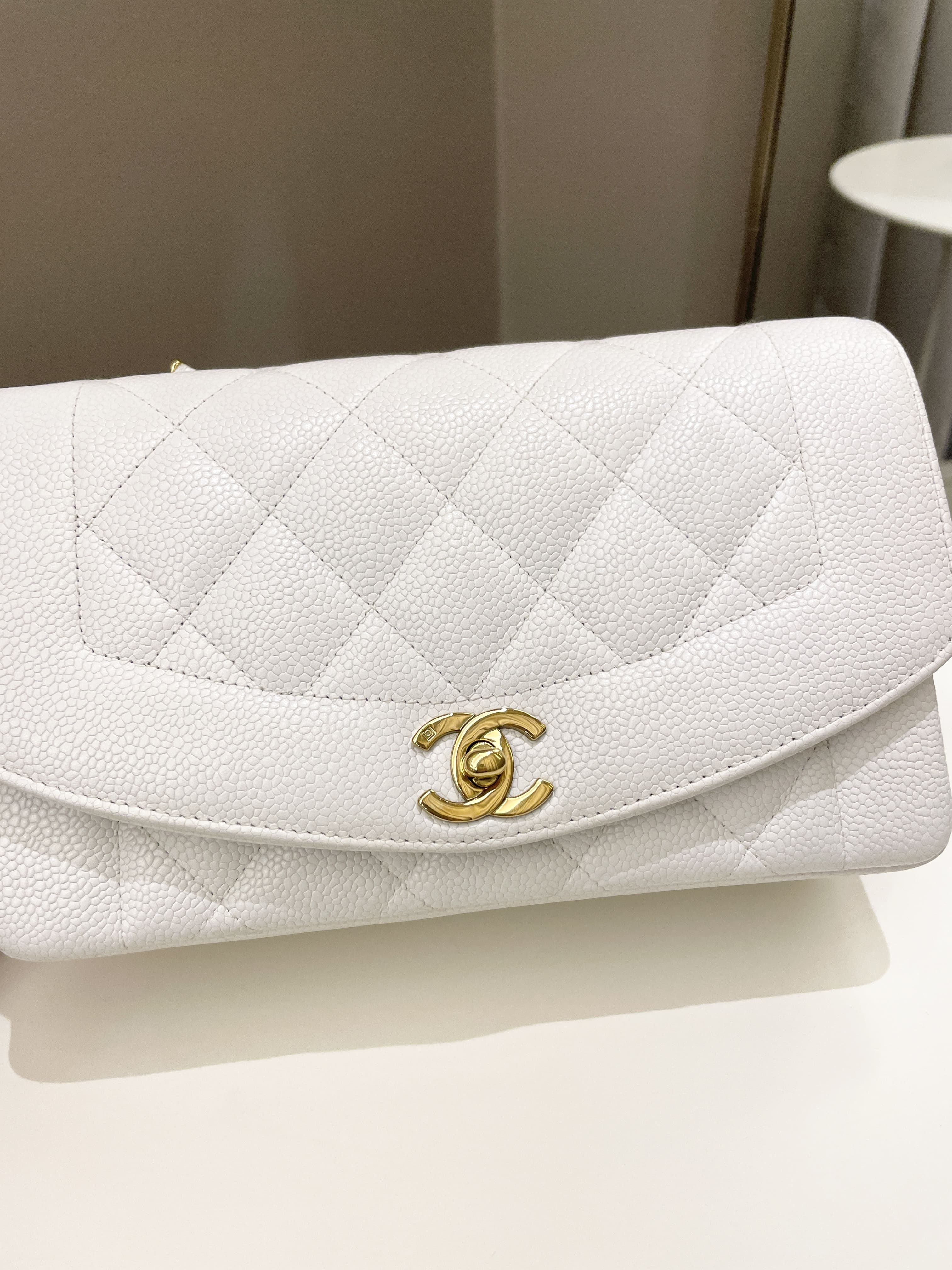 Chanel Vintage Quilted Diana Flap Bag White Caviar