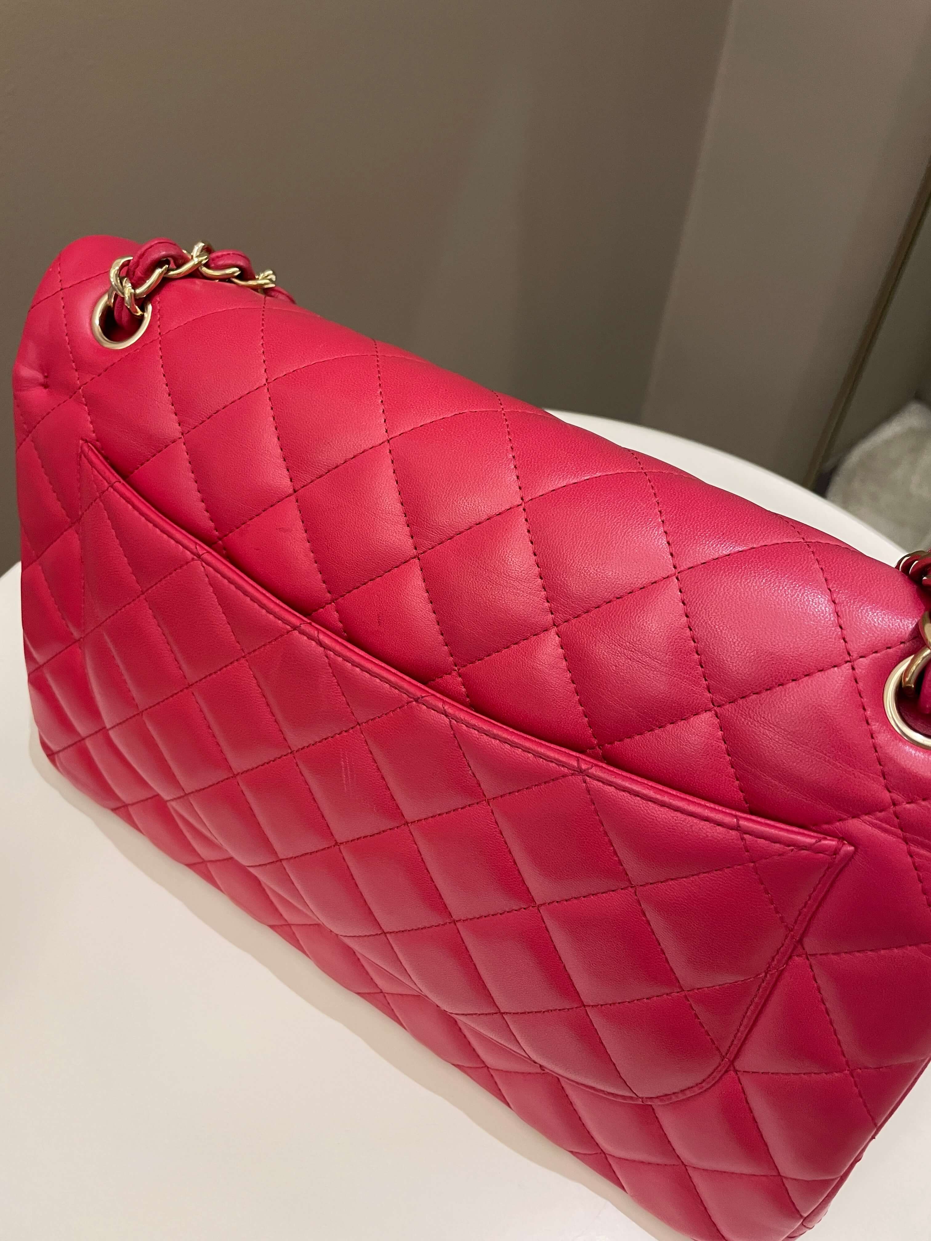 Chanel Classic Quilted Jumbo Double Flap Red Lambskin