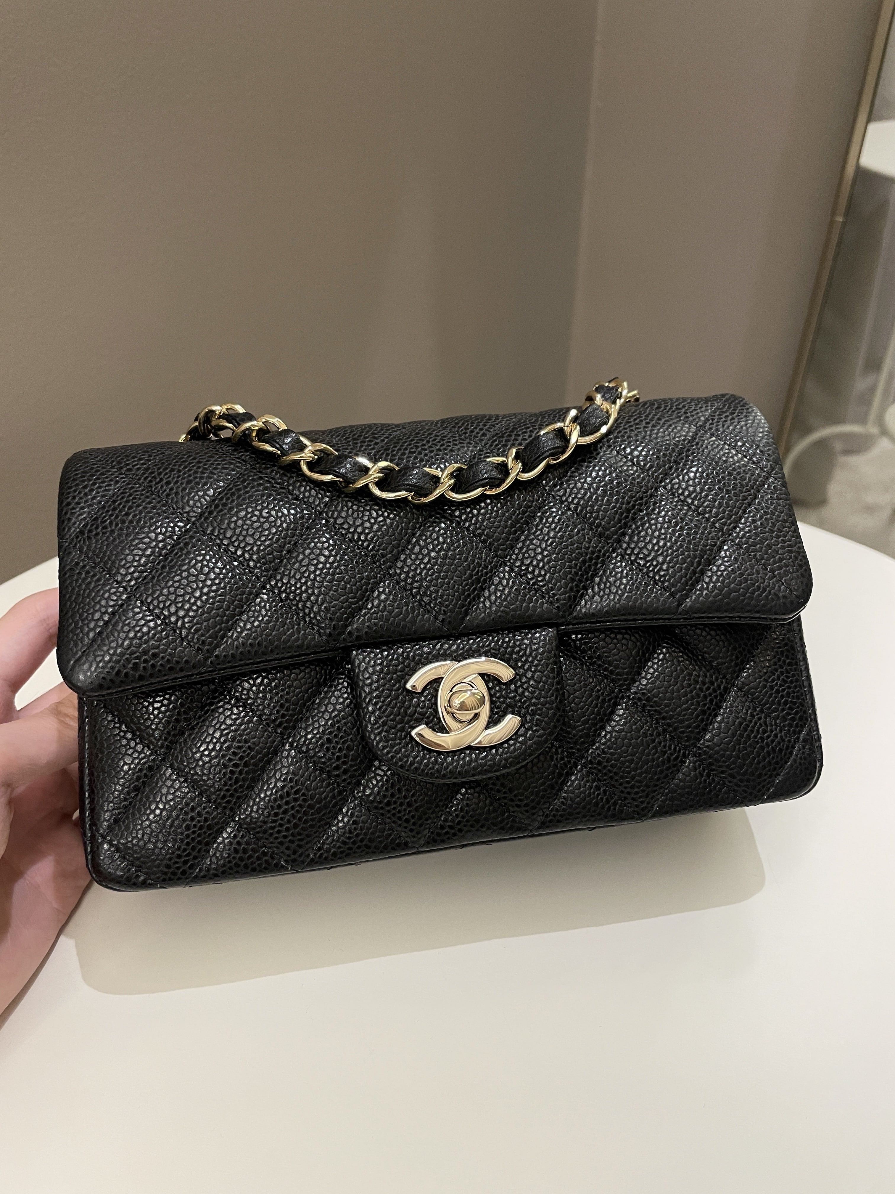 Chanel Black Quilted Caviar Leather Mini Classic Flap Chain Belt Bag 3c1026