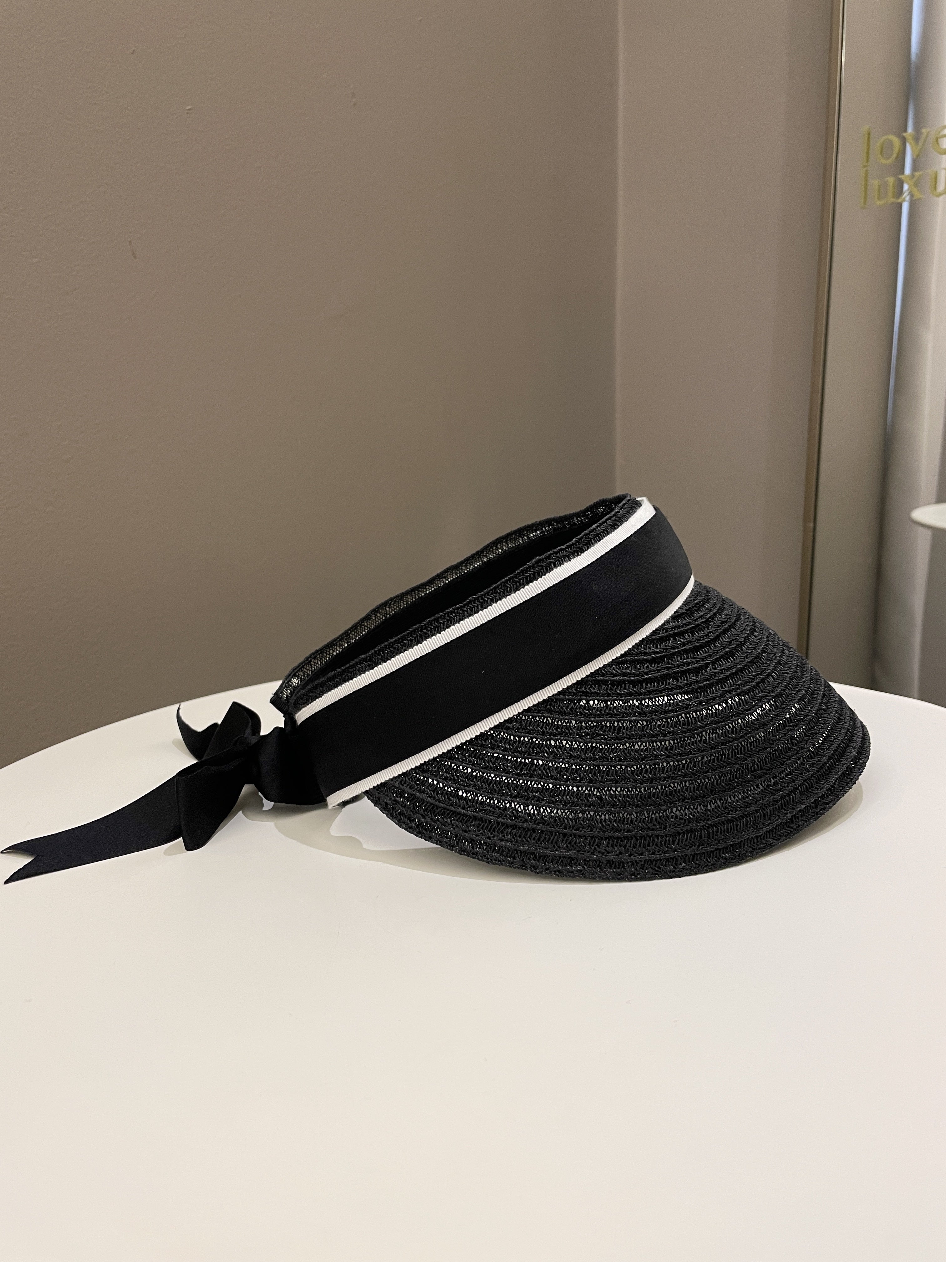 Chanel Black Straw CC Visor Hat Black straw