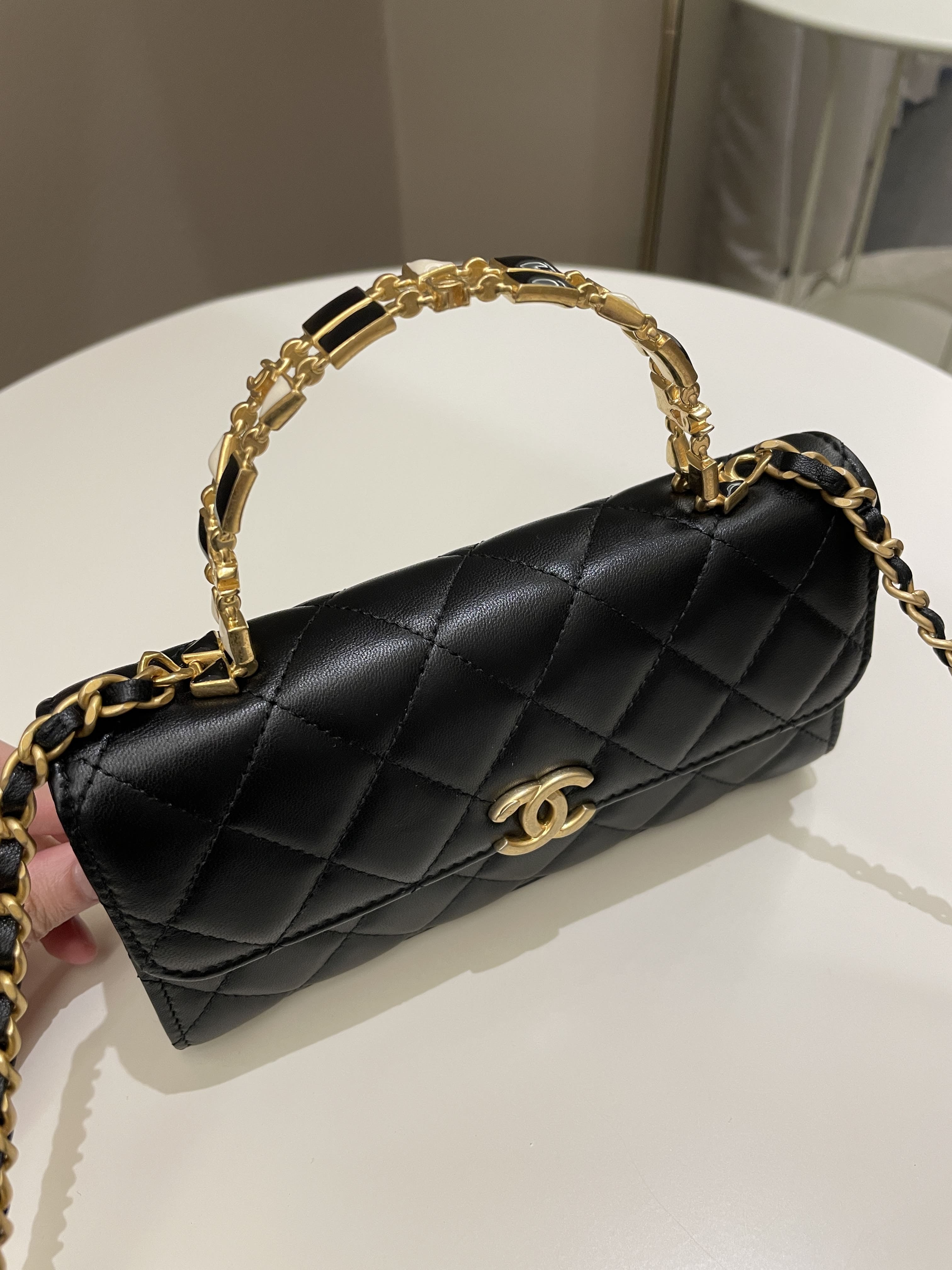 Chanel 22B Quilted Top Handle Flap Bag Black Lambskin