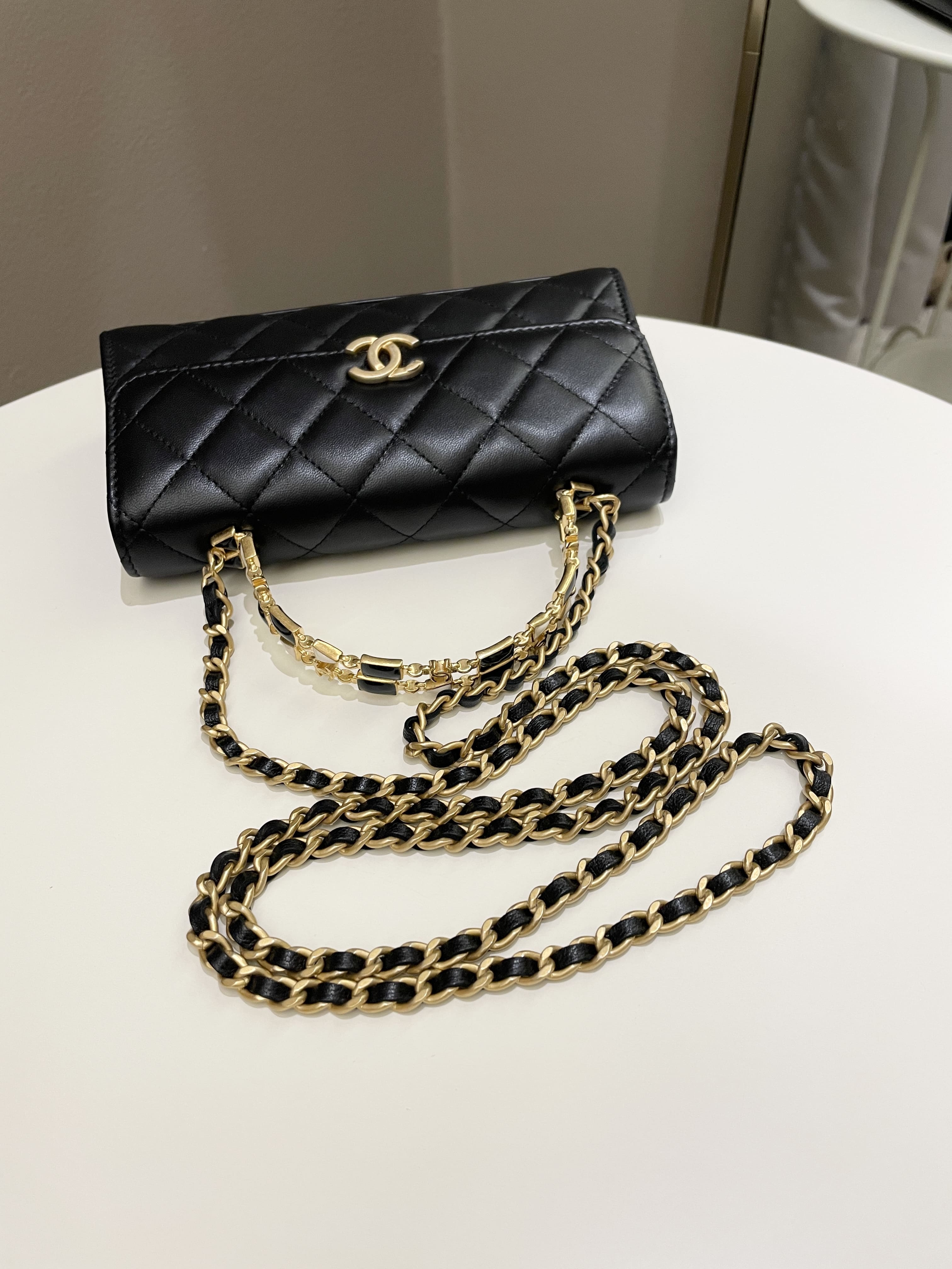 Chanel 22B Quilted Top Handle Flap Bag Black Lambskin