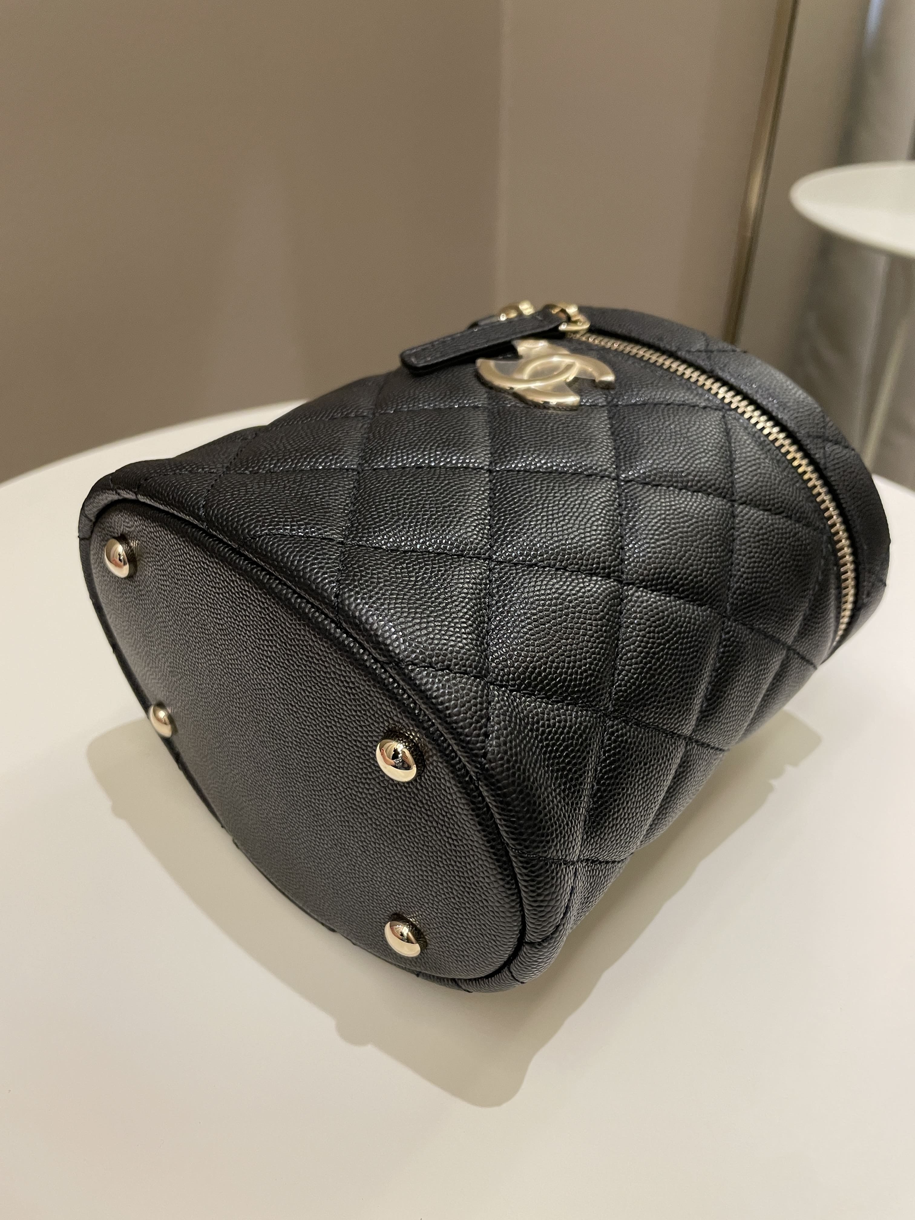 Chanel CC Quilted Vanity Top Handle Bag Black Caviar