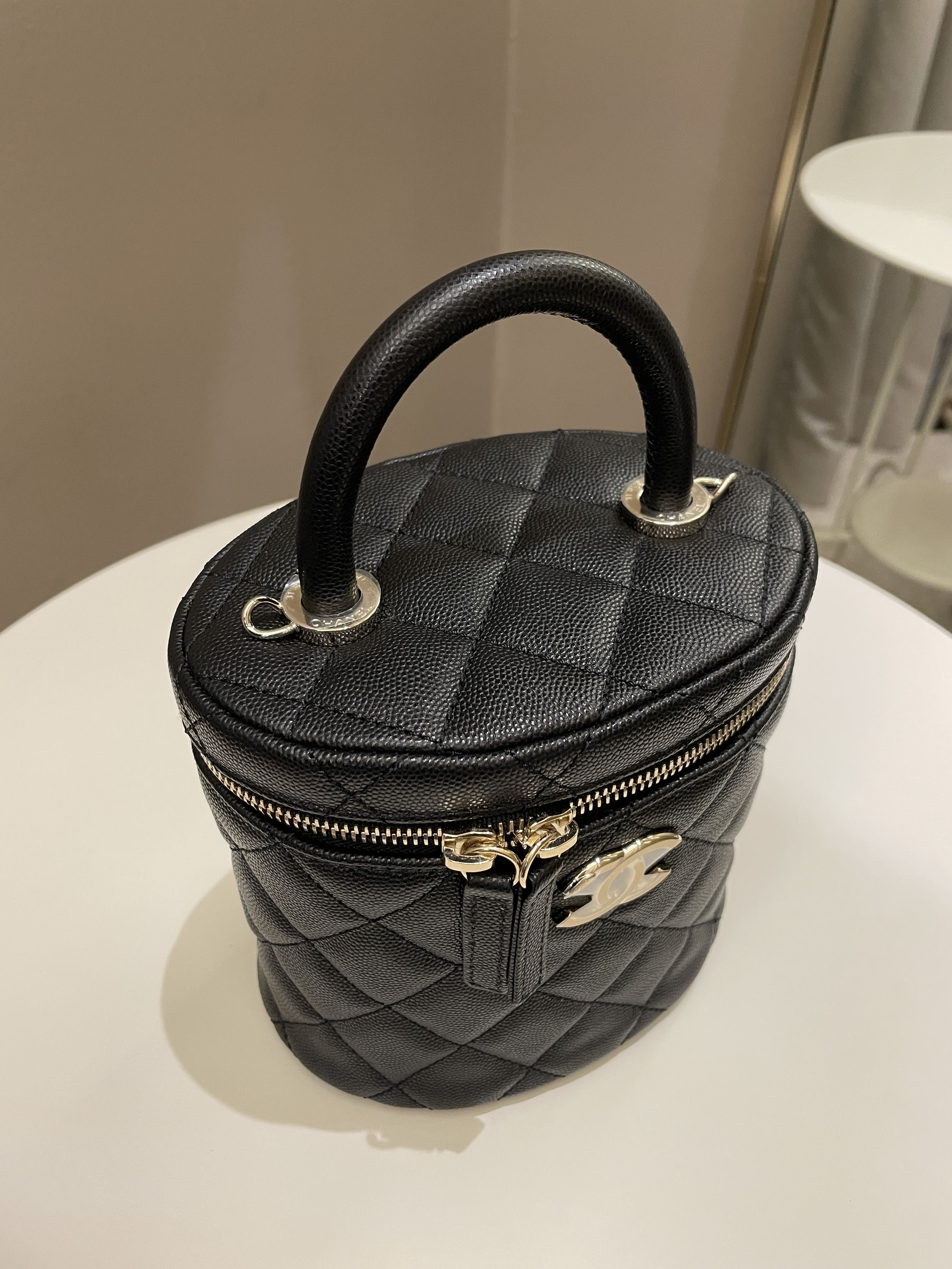 Chanel CC Quilted Vanity Top Handle Bag Black Caviar