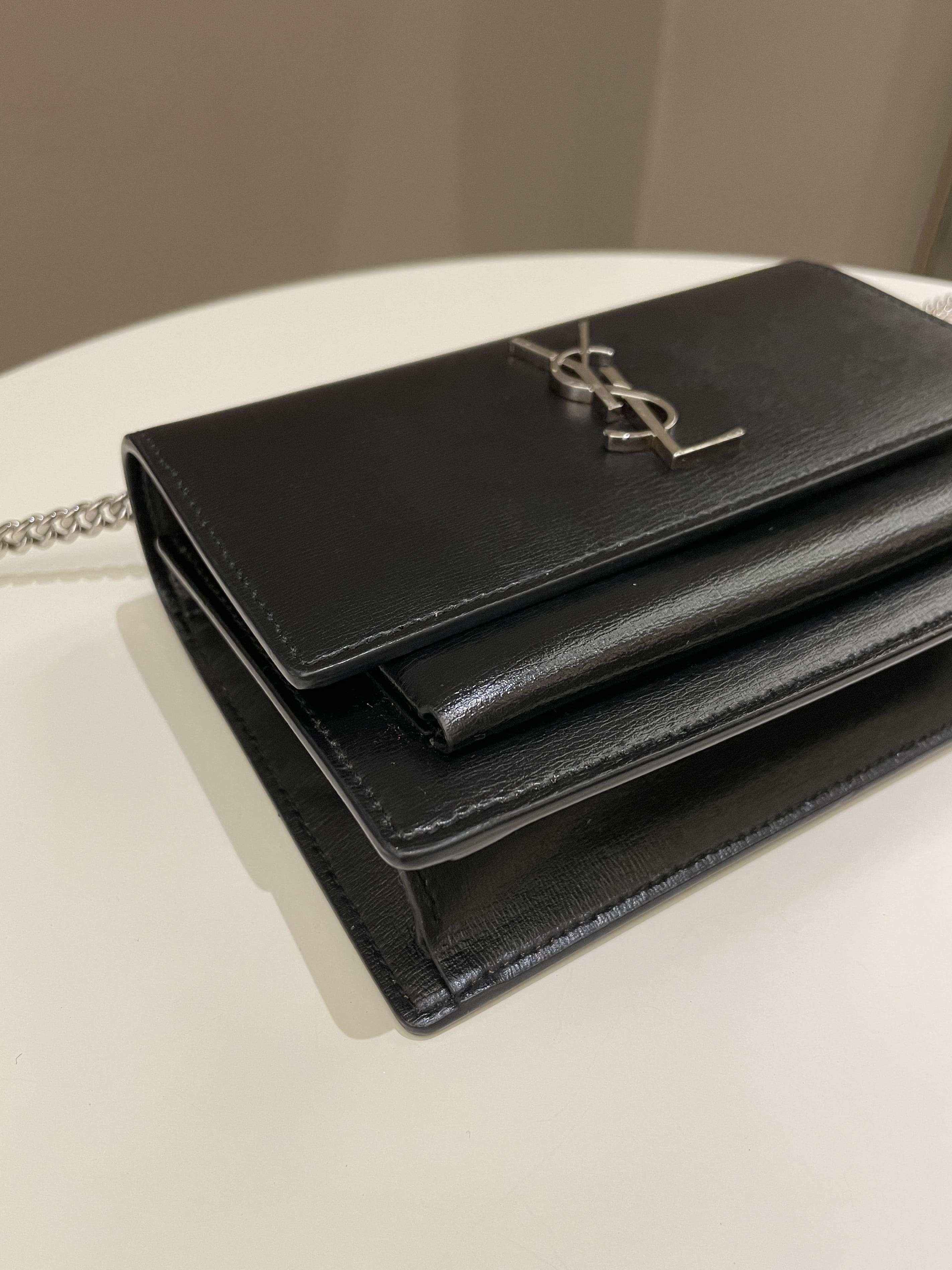 SAINT LAURENT YSL Sunset Chain Wallet In Smooth Leather Black 533026D4 –  LussoCitta