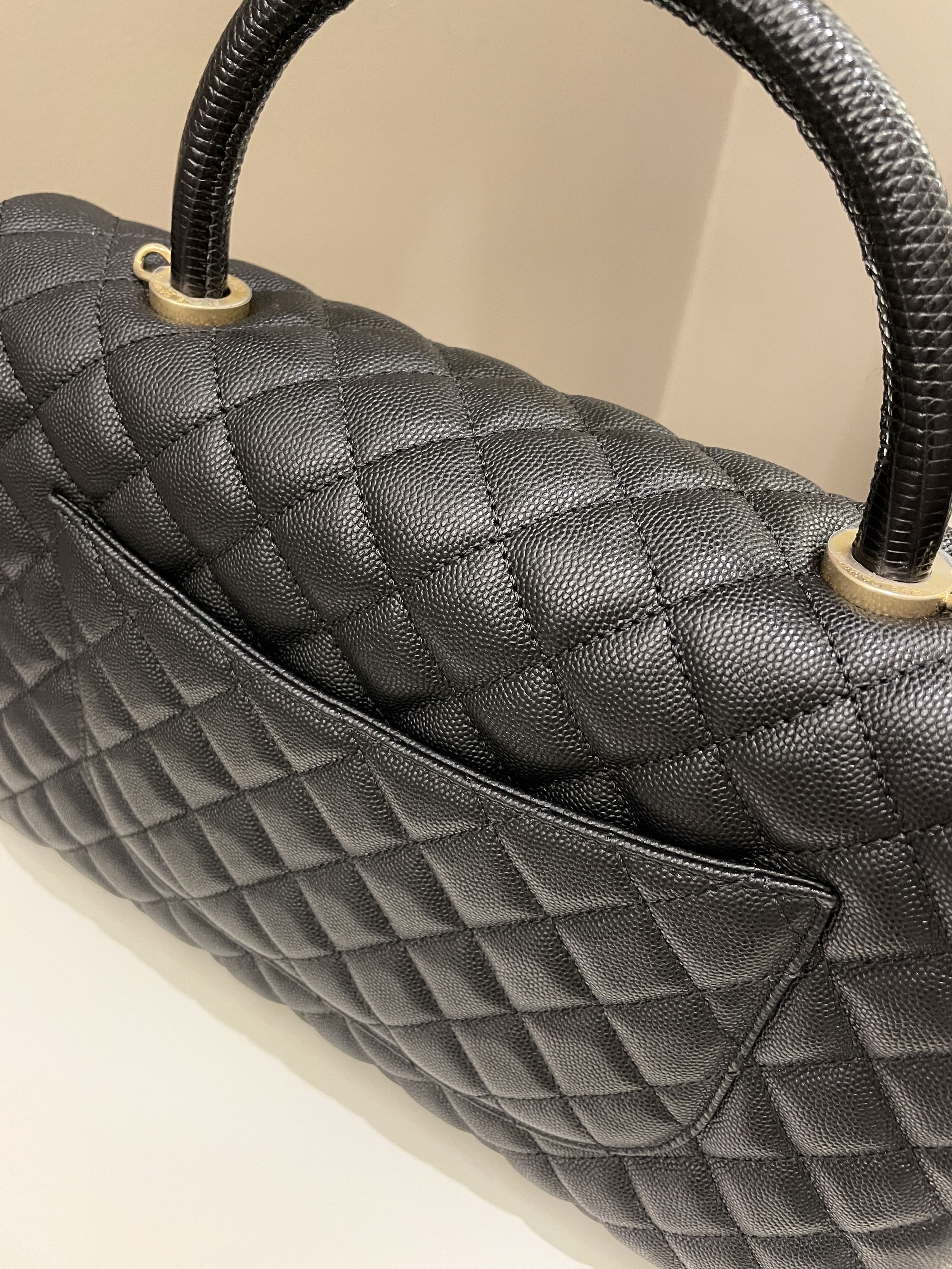 Chanel Classic Quilted Coco Lizard Handle Black Caviar