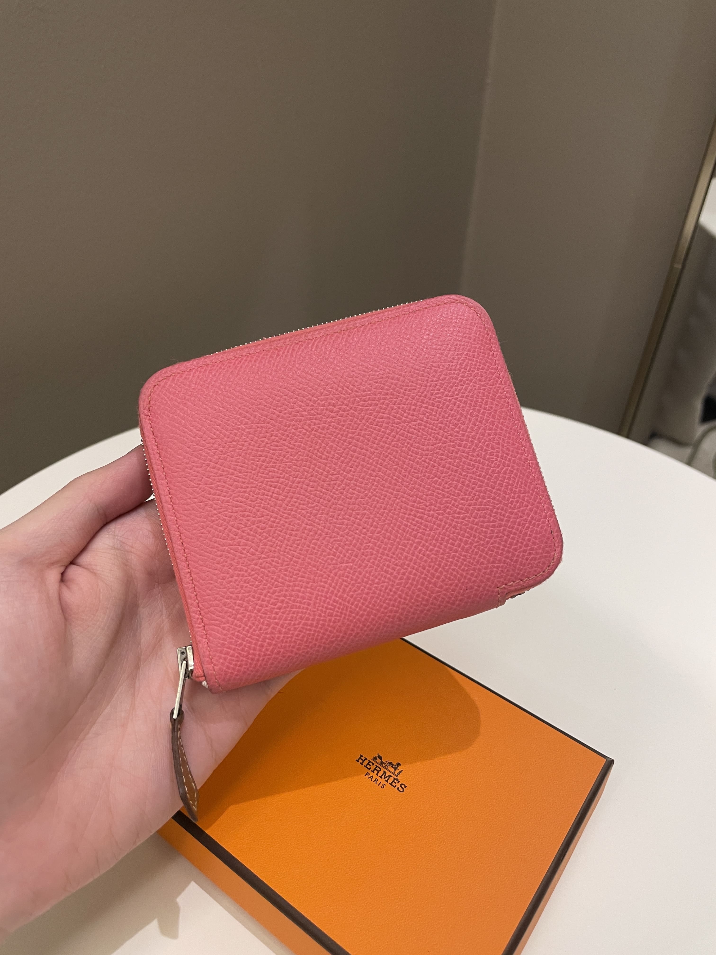 Hermes Silk-In Compact Wallet Rose Azalee / Orange Poppy
