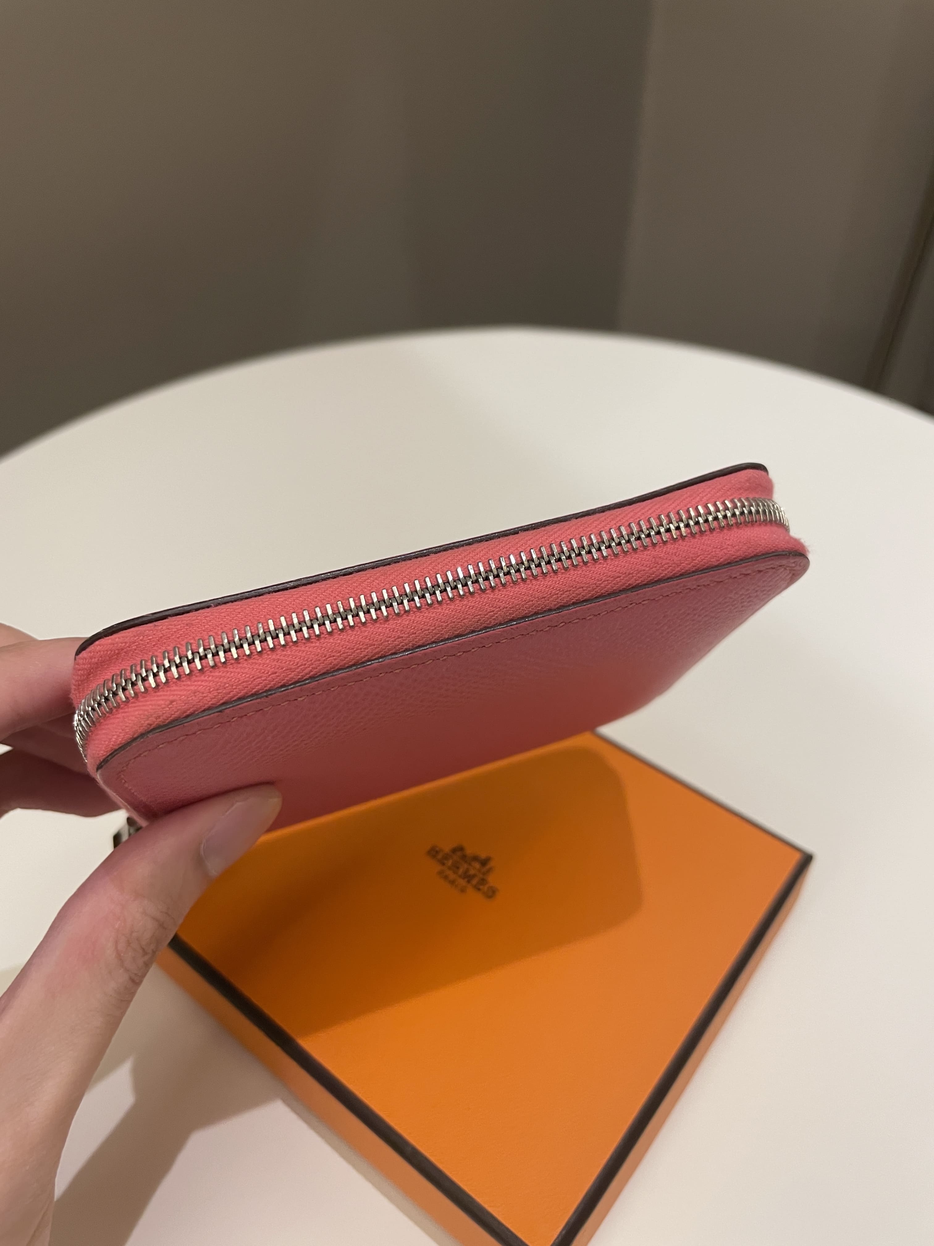 Hermes Silk-In Compact Wallet Rose Azalee / Orange Poppy