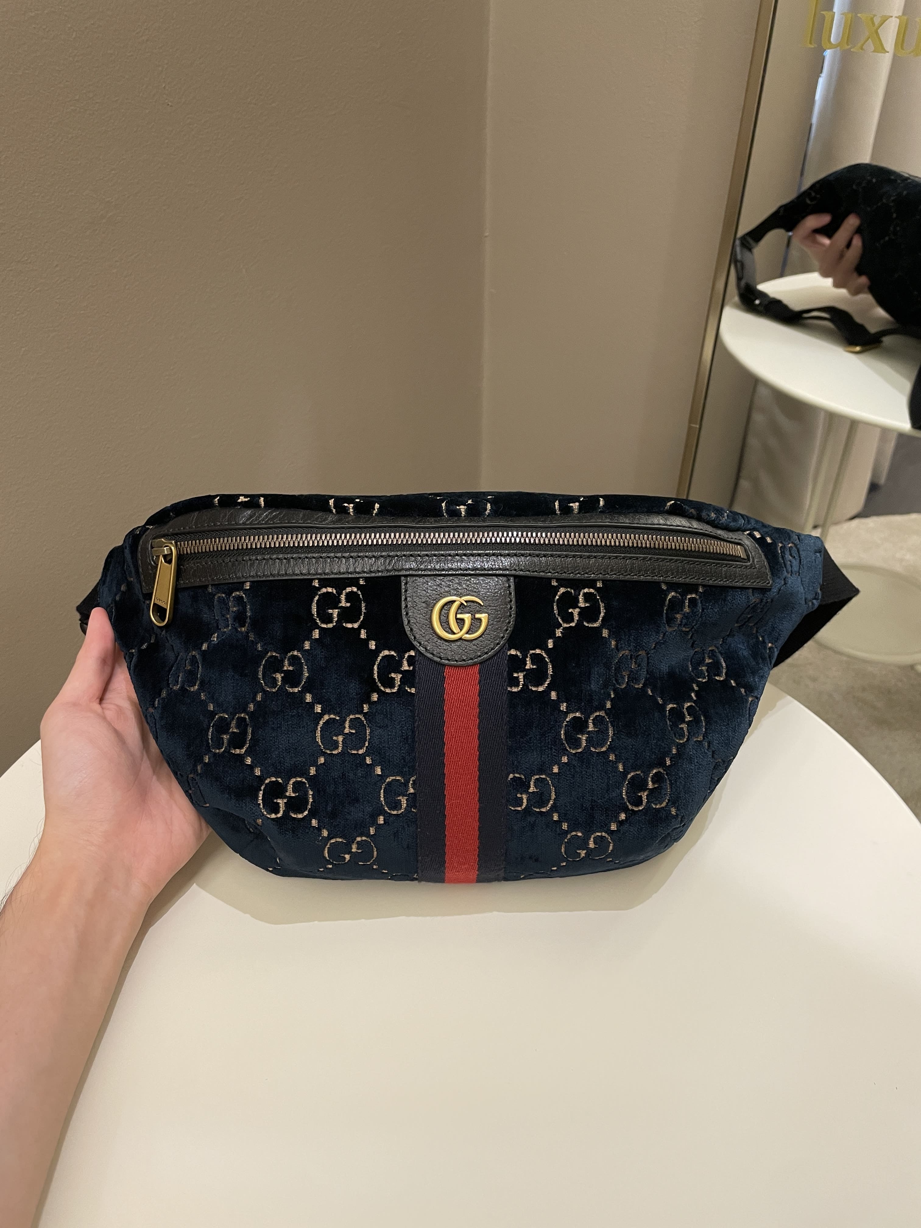 Gucci Marmont Belt Bag Navy Velvet