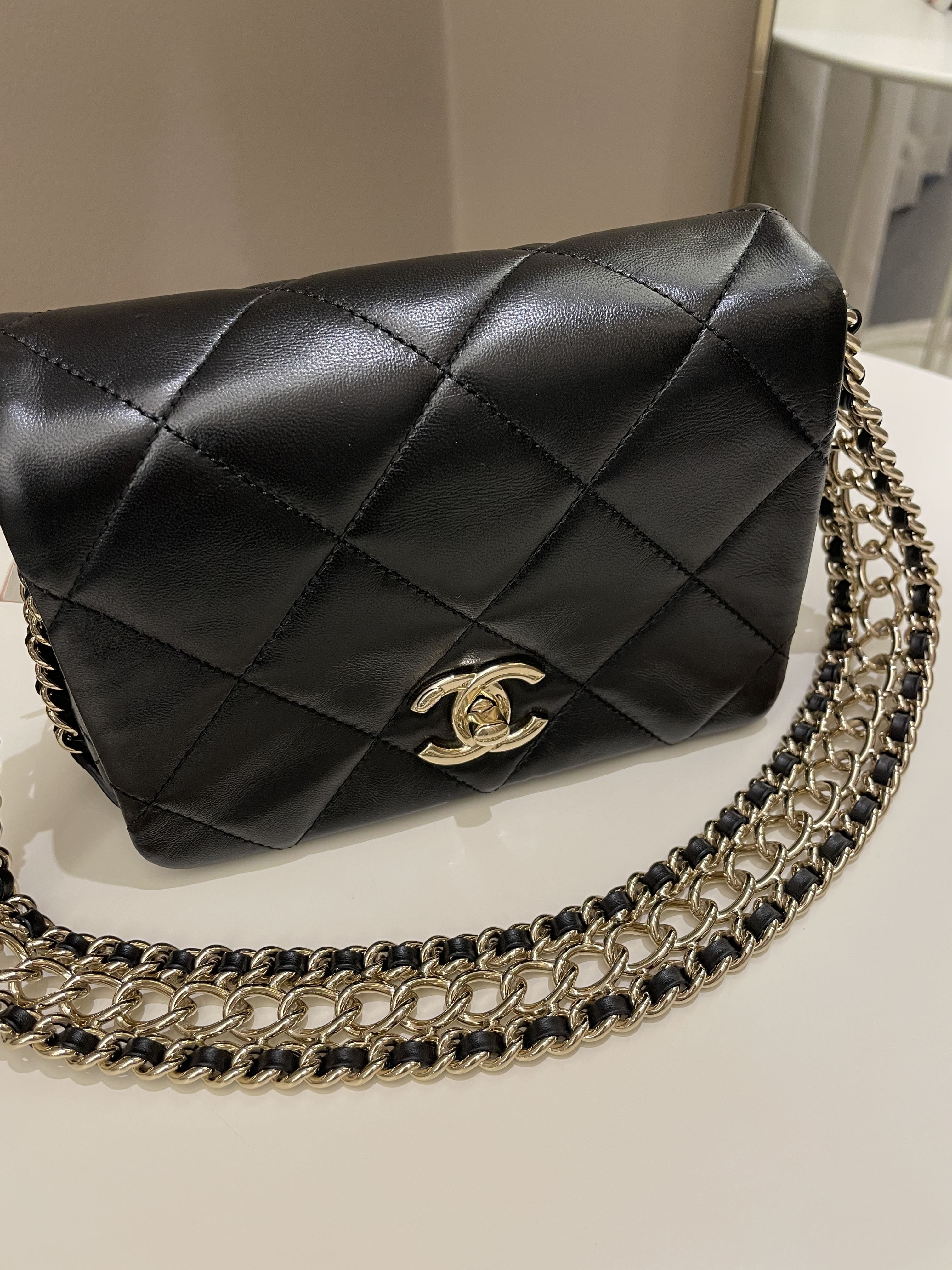 Chanel Chain Around Shoulder Flap Black Coated Lambskin – ＬＯＶＥＬＯＴＳＬＵＸＵＲＹ