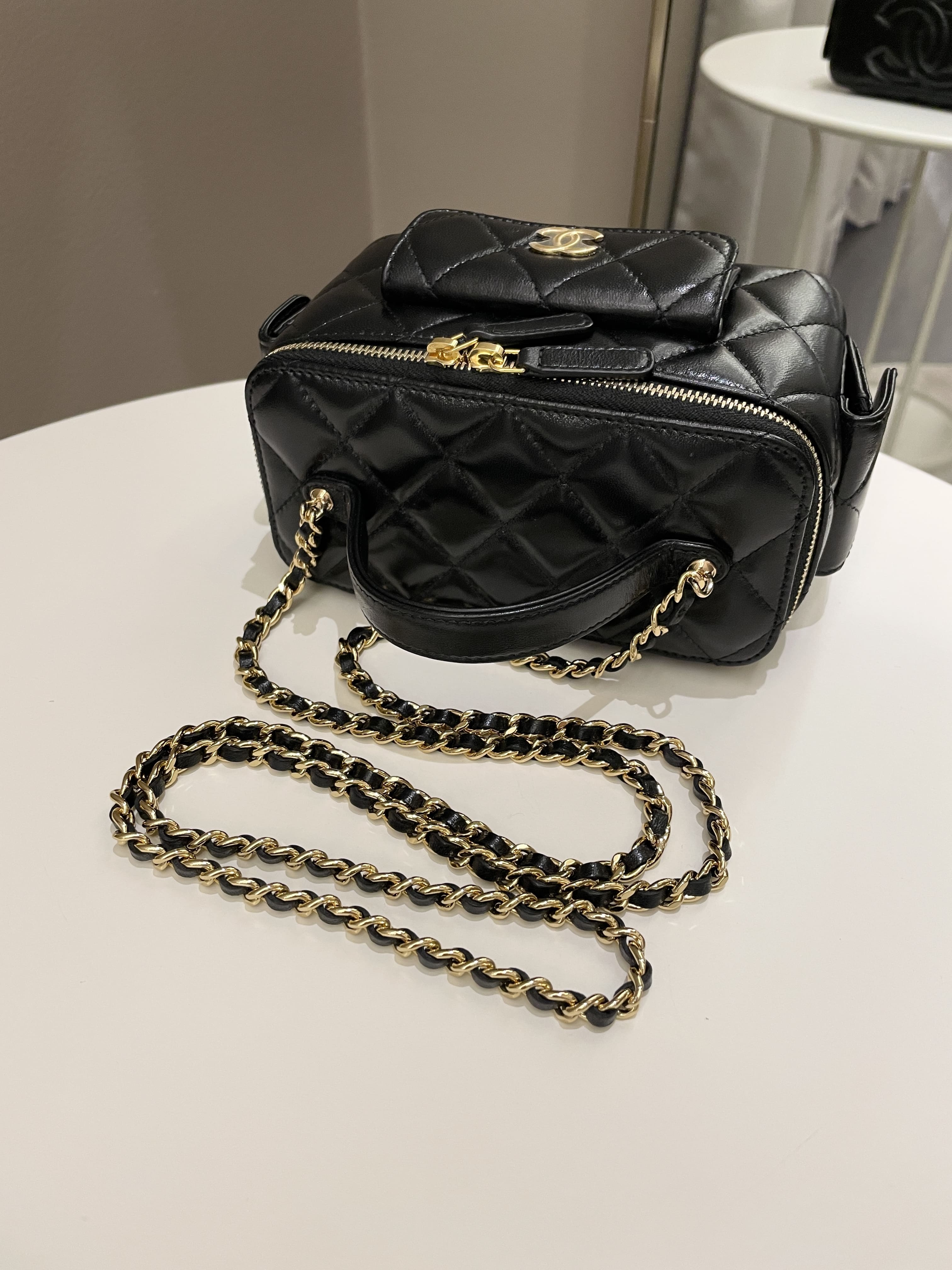 Chanel Polly Pocket Multi Pocket Vanity Case Bag Black Lambskin