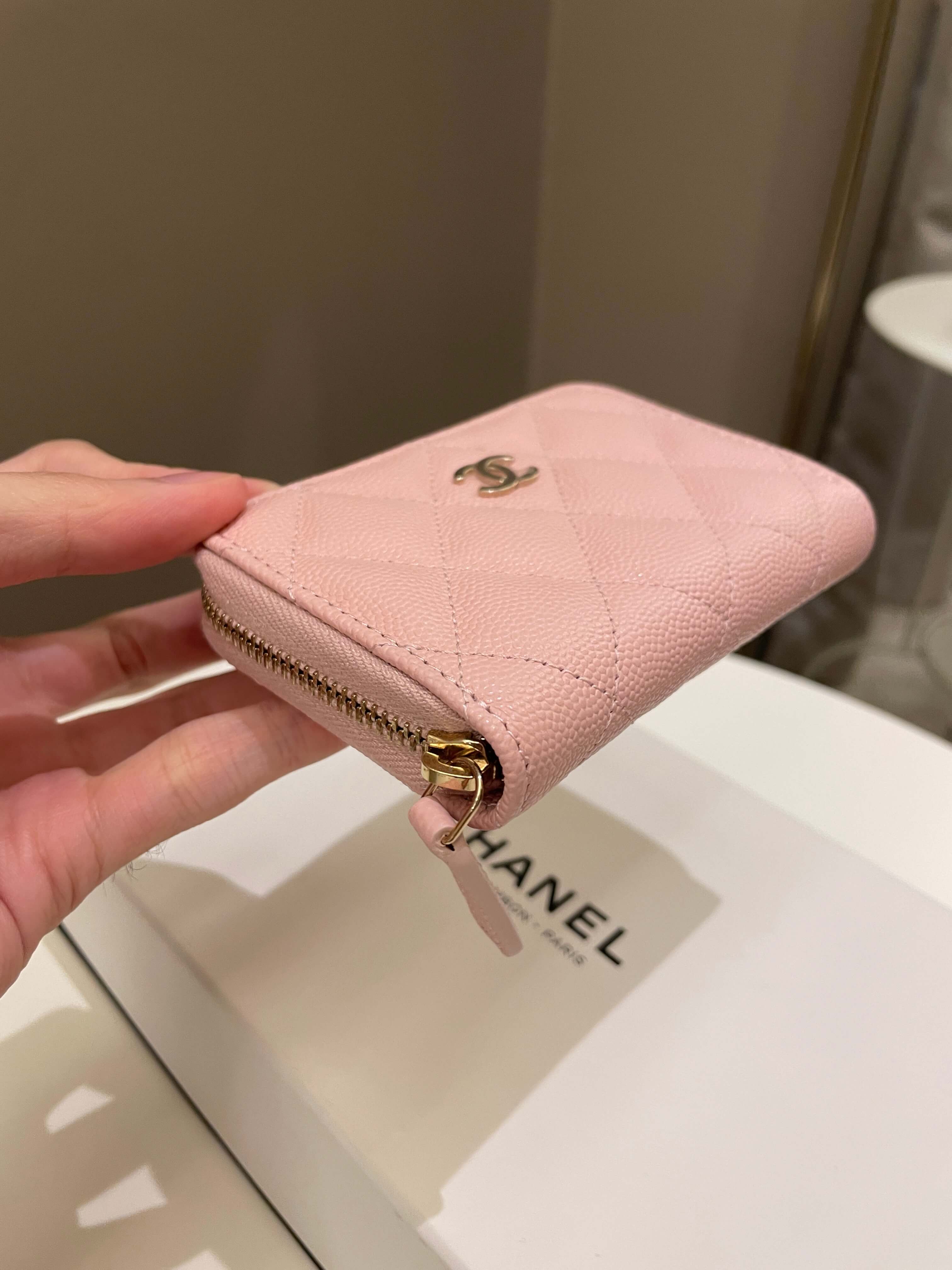 Chanel Quilted Zip Purse Rose Claire Lilac Caviar
