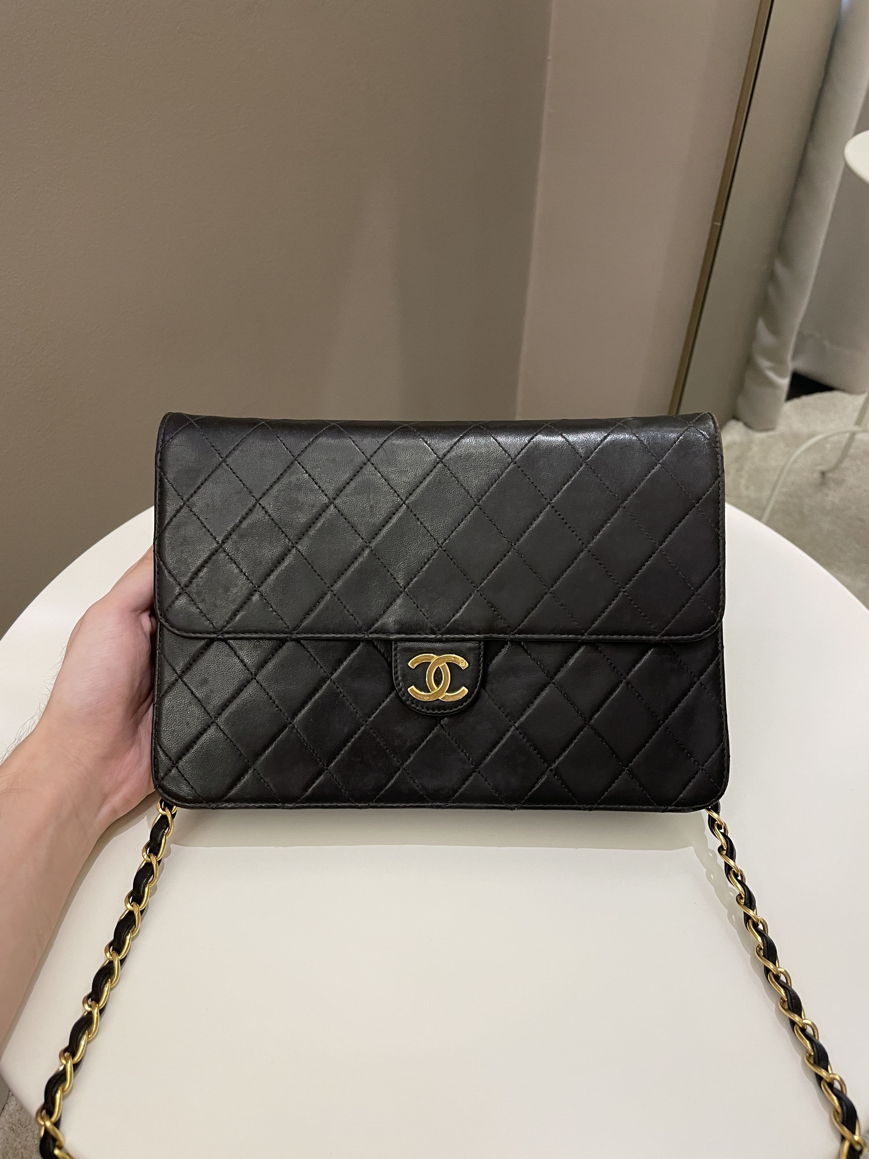 Chanel Black Lambskin Quilted Gold Hardware Round Flap s331ck50 –  Bagriculture