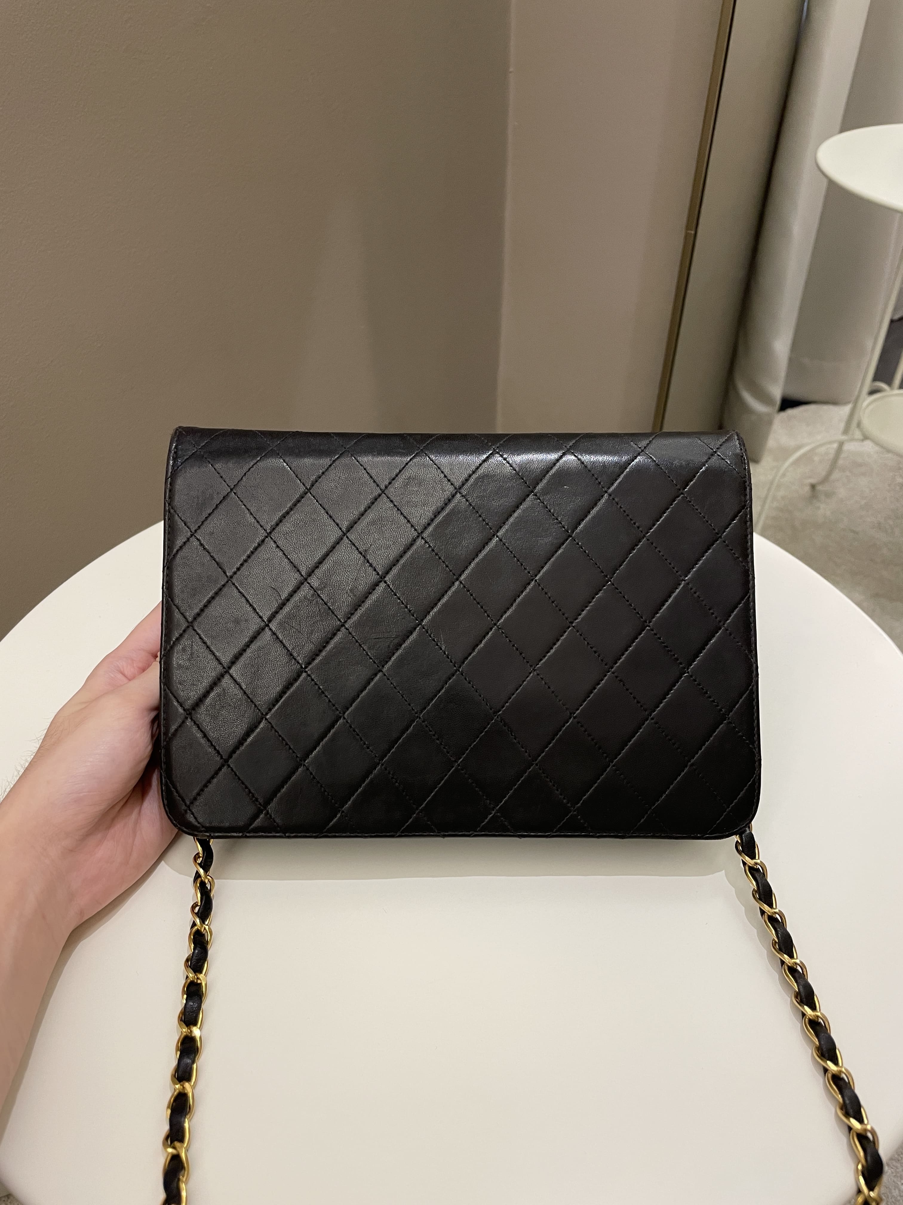 CHANEL Lambskin Quilted Mini Lacquered Chain Clutch Black 1034454