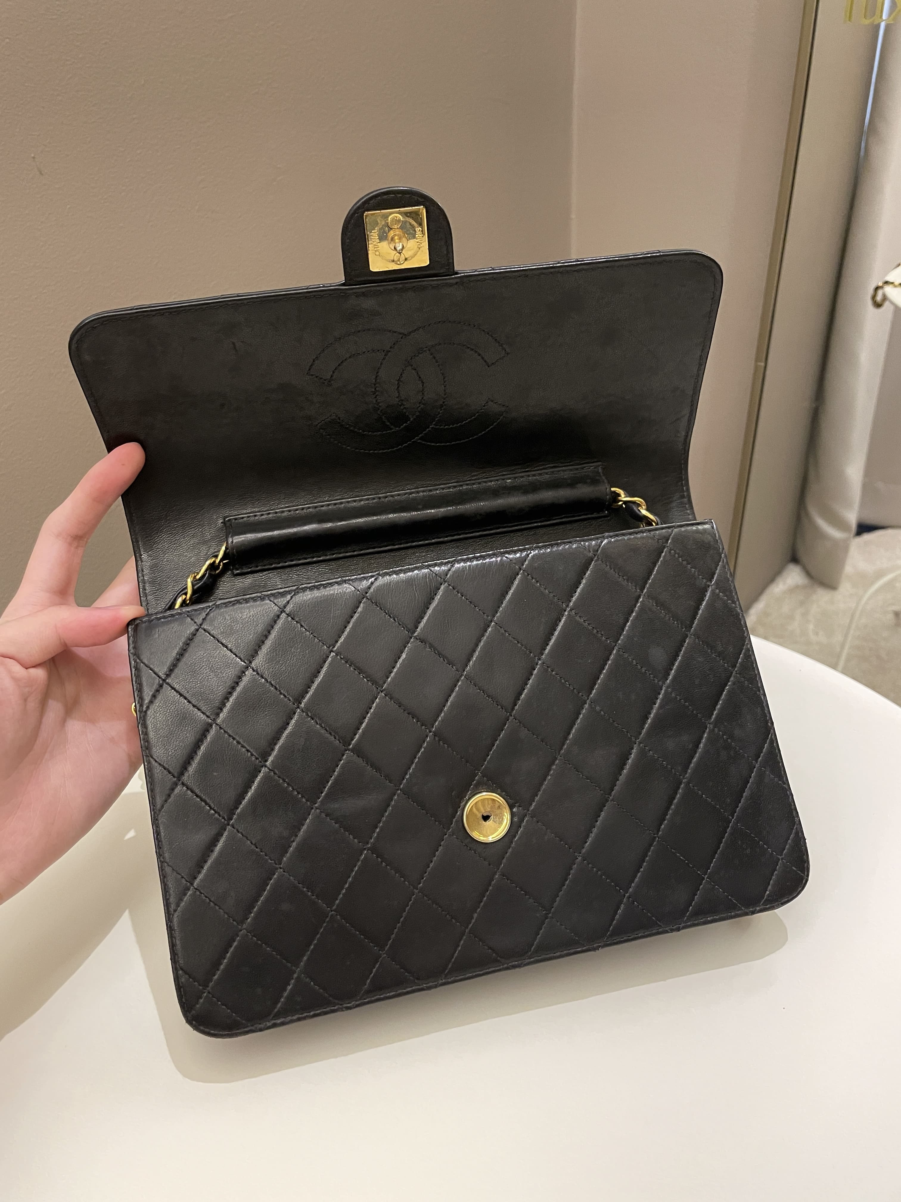 Chanel Vintage Quilted Flap Bag Black Lambskin