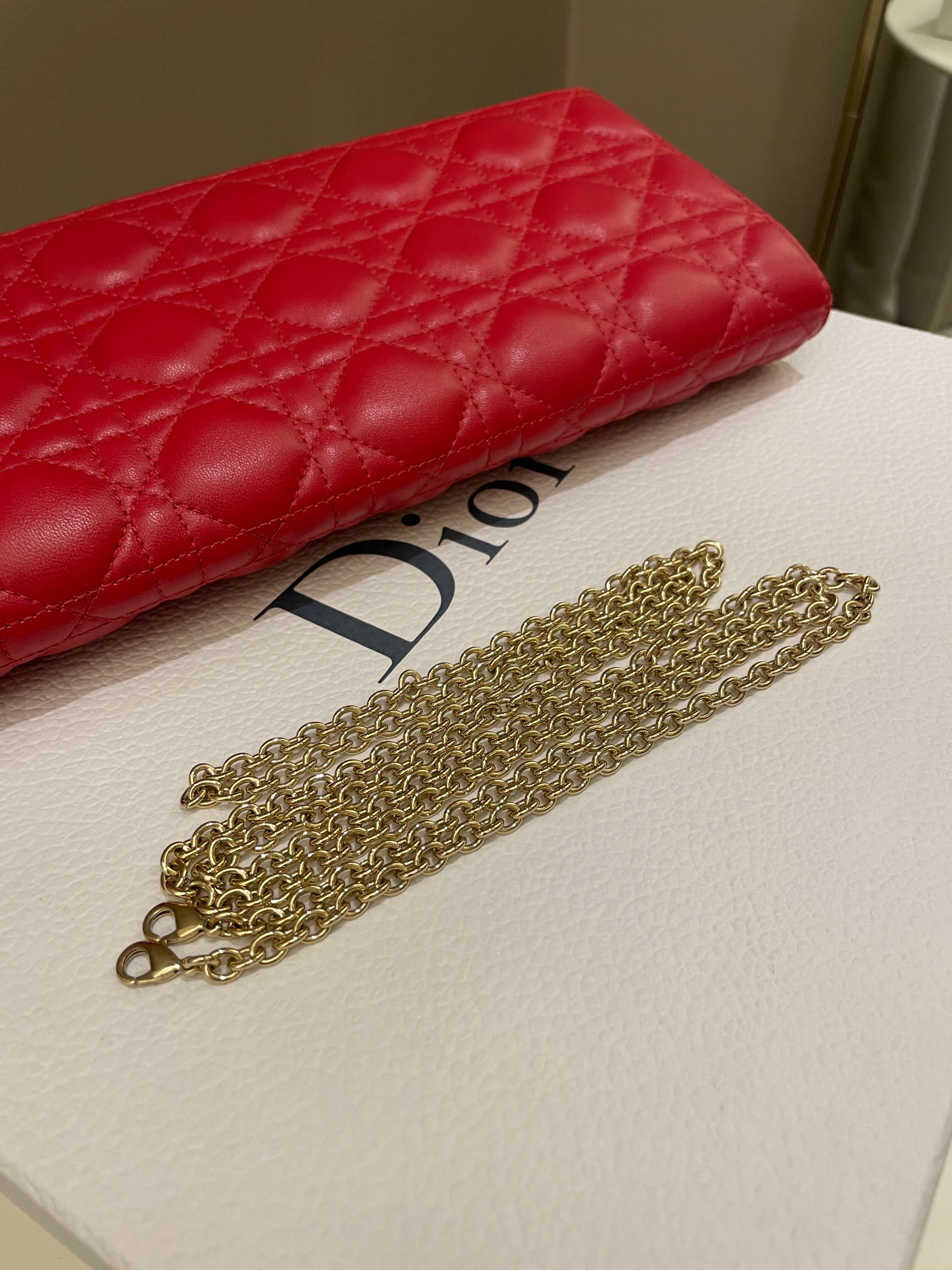 Dior Lady Dior Clutch On Chain Red Lambskin
