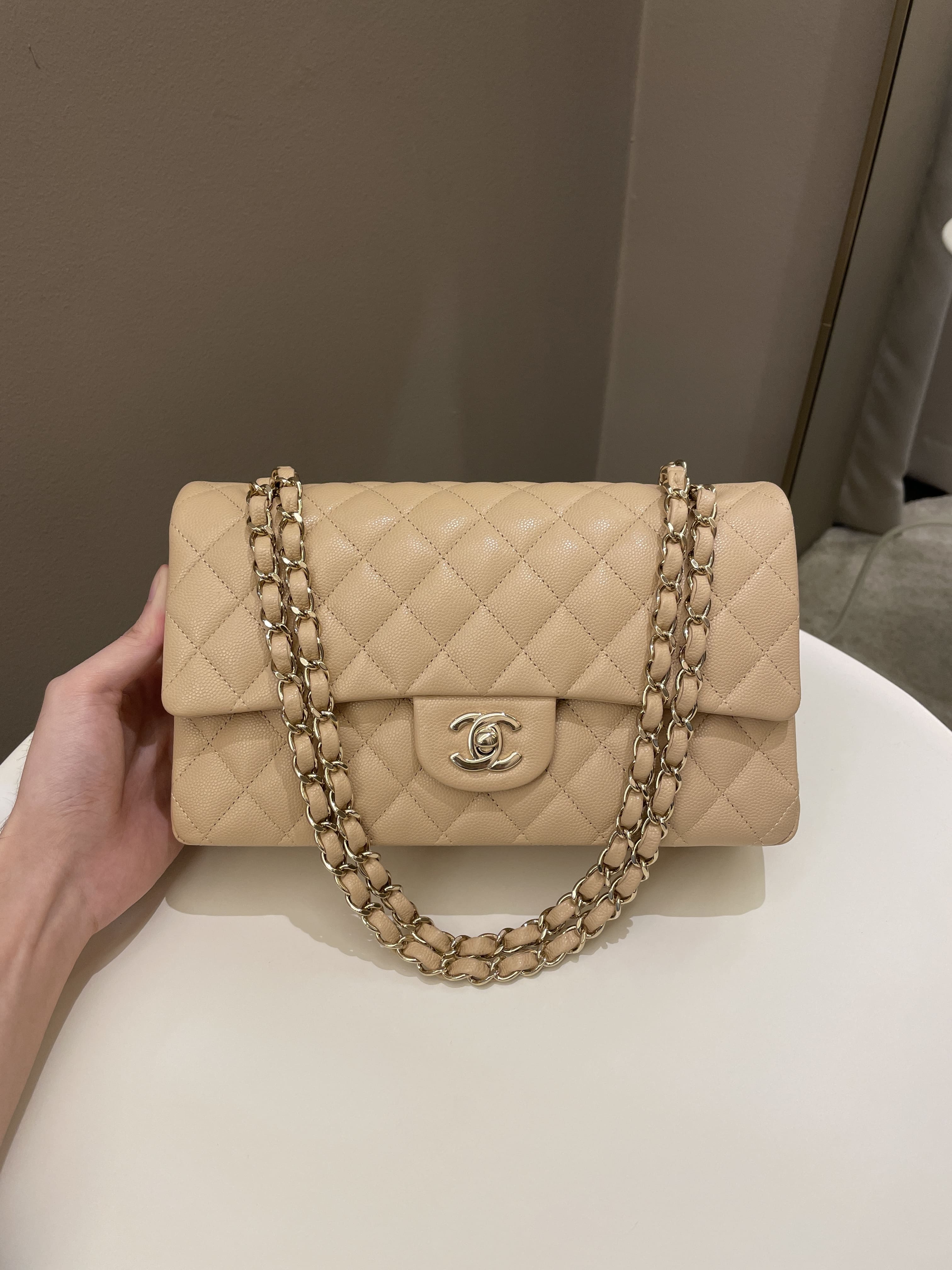 Chanel Caviar Double Flap Bag in Beige Clair