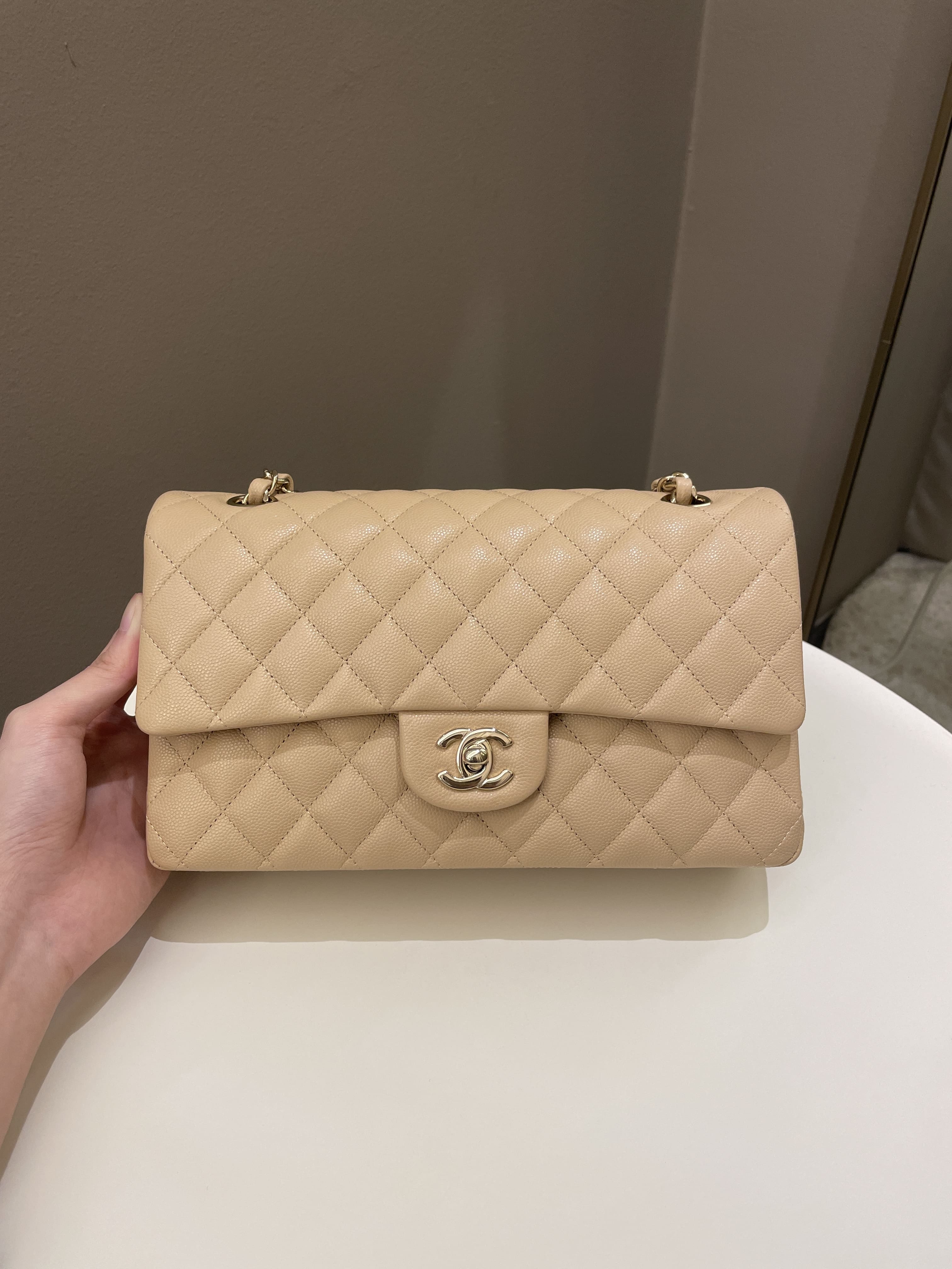Chanel Caviar Quilted Medium Double Flap Light Beige Bag Review