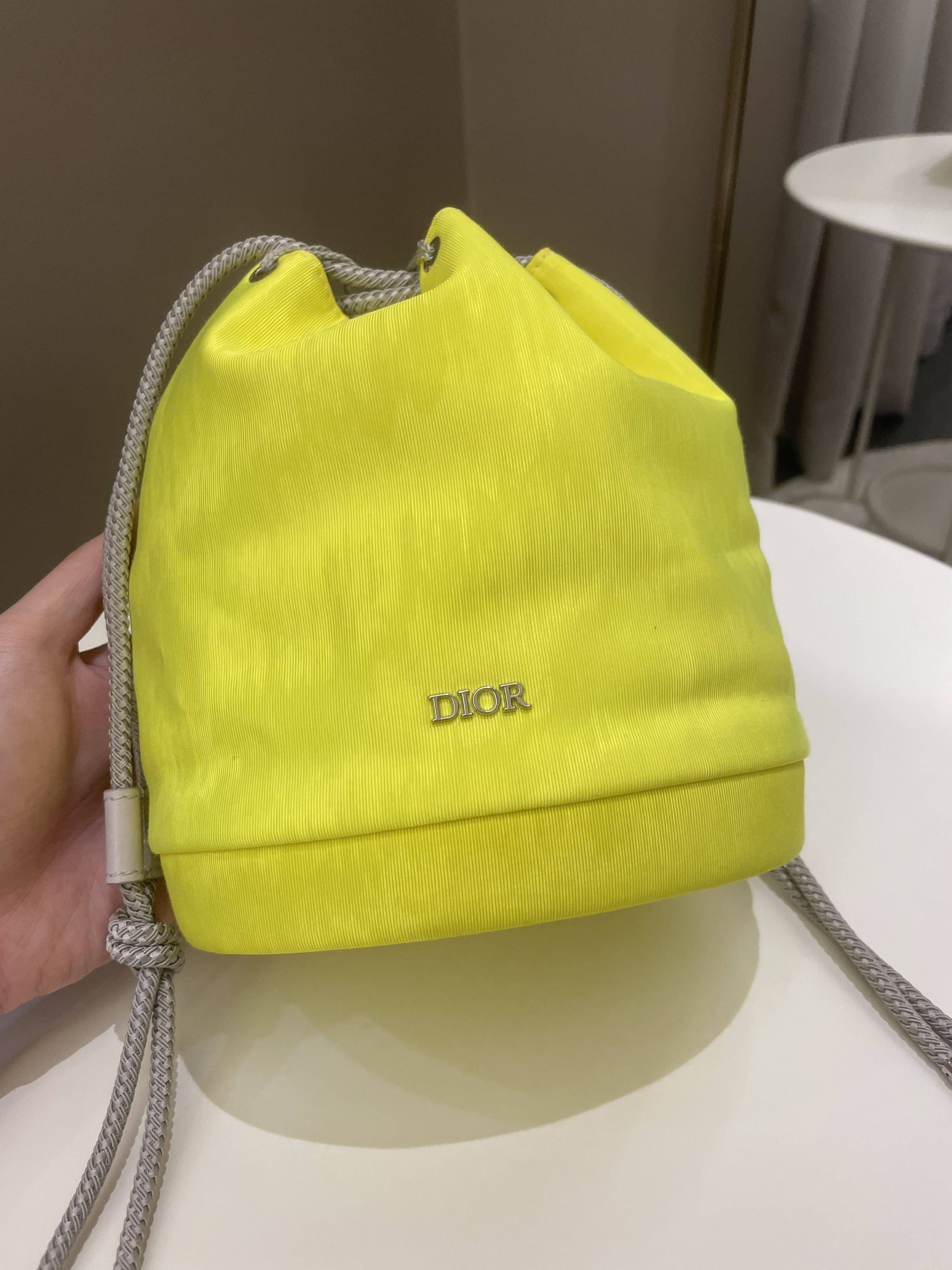Dior Mini Marine Bucket Bag Yellow Canvas/ Lambskin