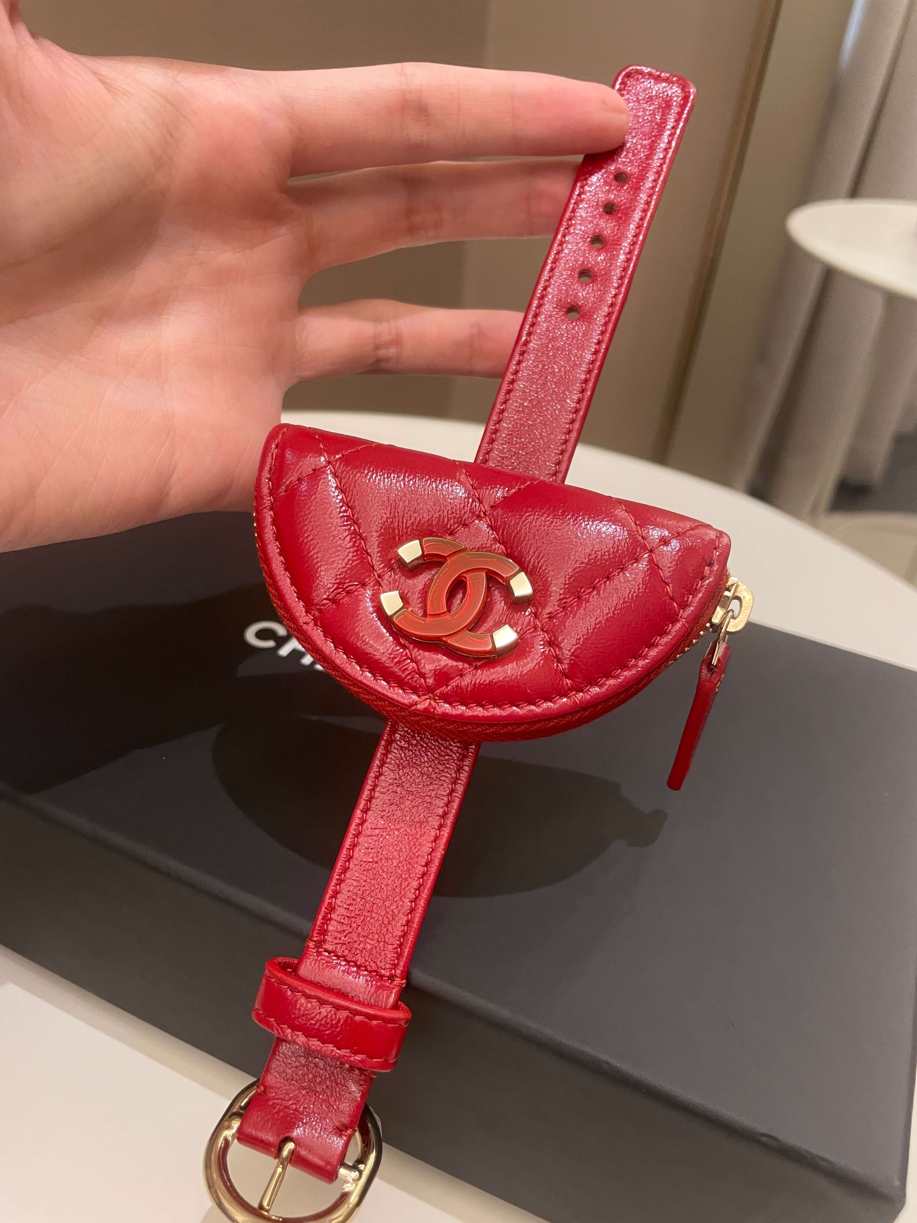 Chanel 20S Wristlet Zipped Coin Purse Red Calfskin