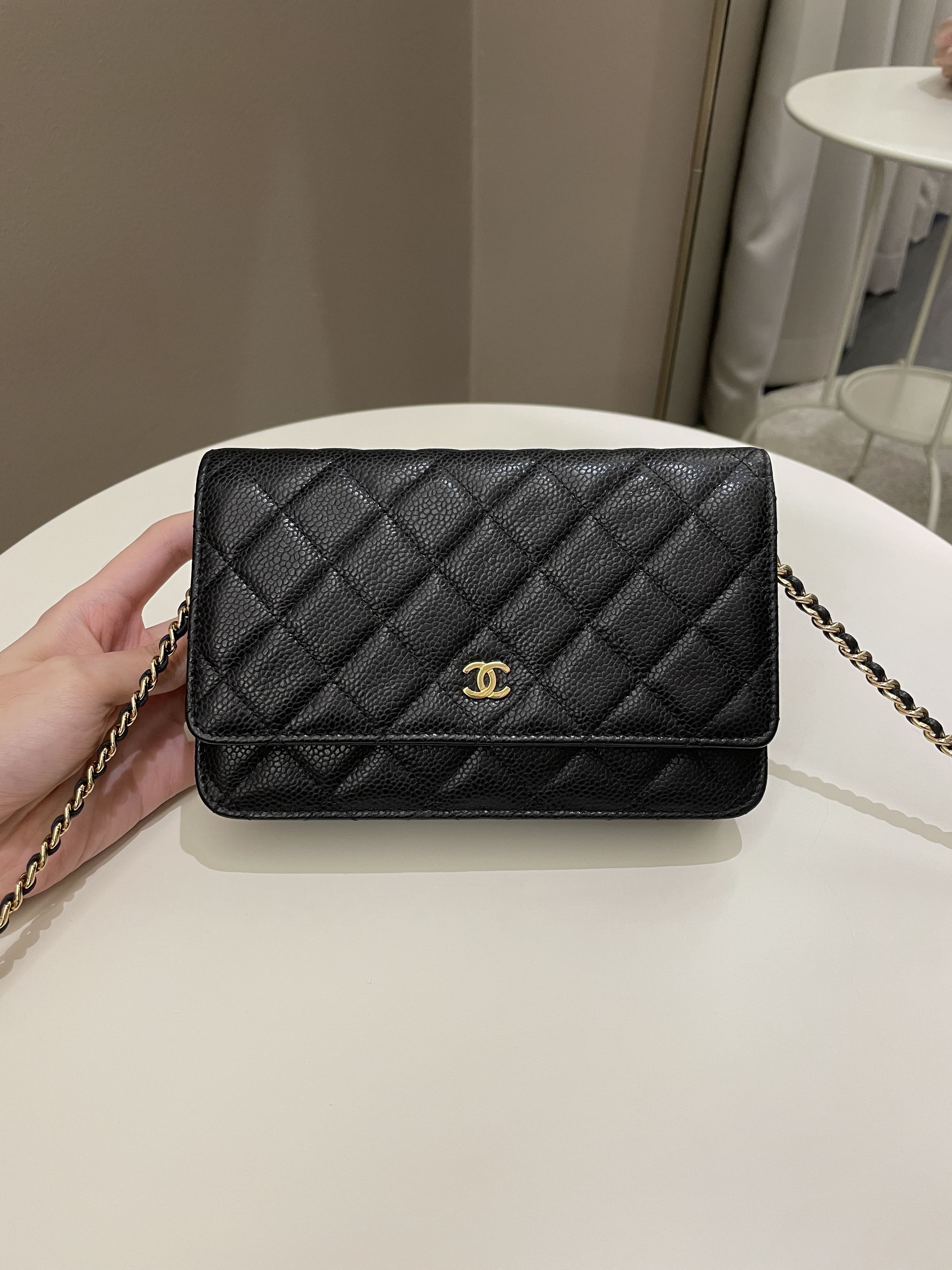 Chanel Black Caviar Quilted Wallet On Chain Silver Hardware (WOC)