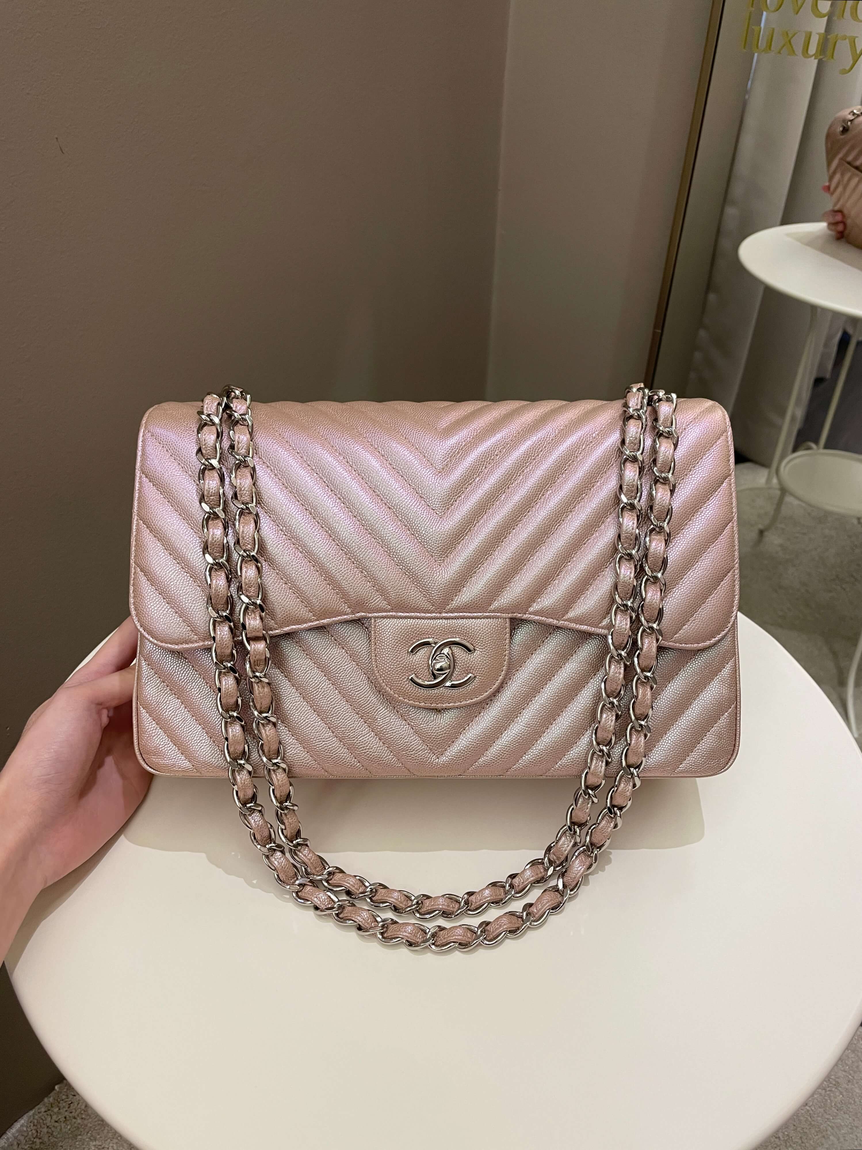 Chanel Iridescent Rose Gold Chevron Mini Flap Handbag