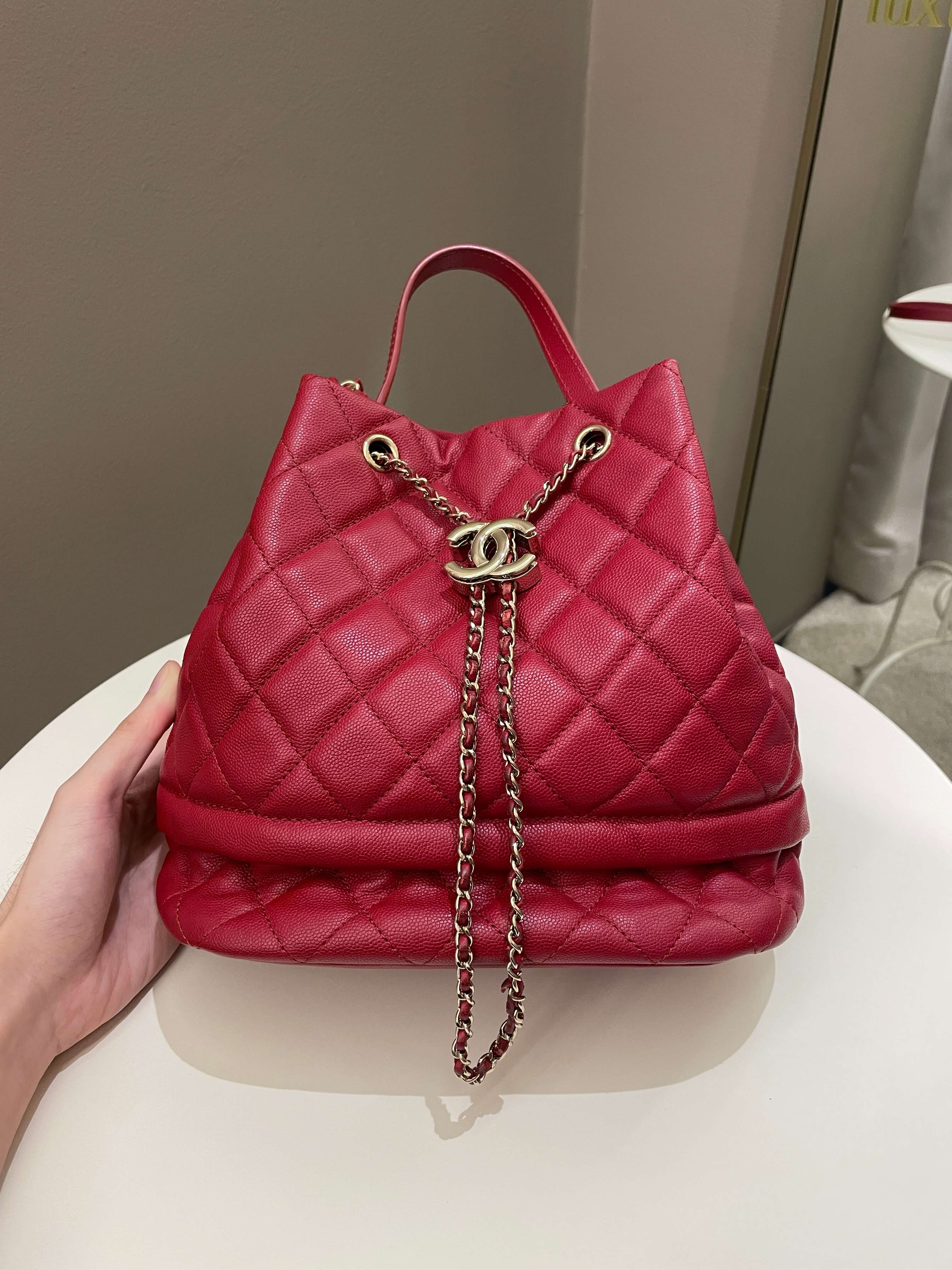 red chanel bucket bag