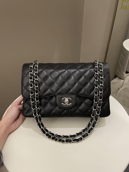 Chanel Classic Quilted Jumbo Single Flap Black Caviar Silver Hardware⁣ –  Coco Approved Studio