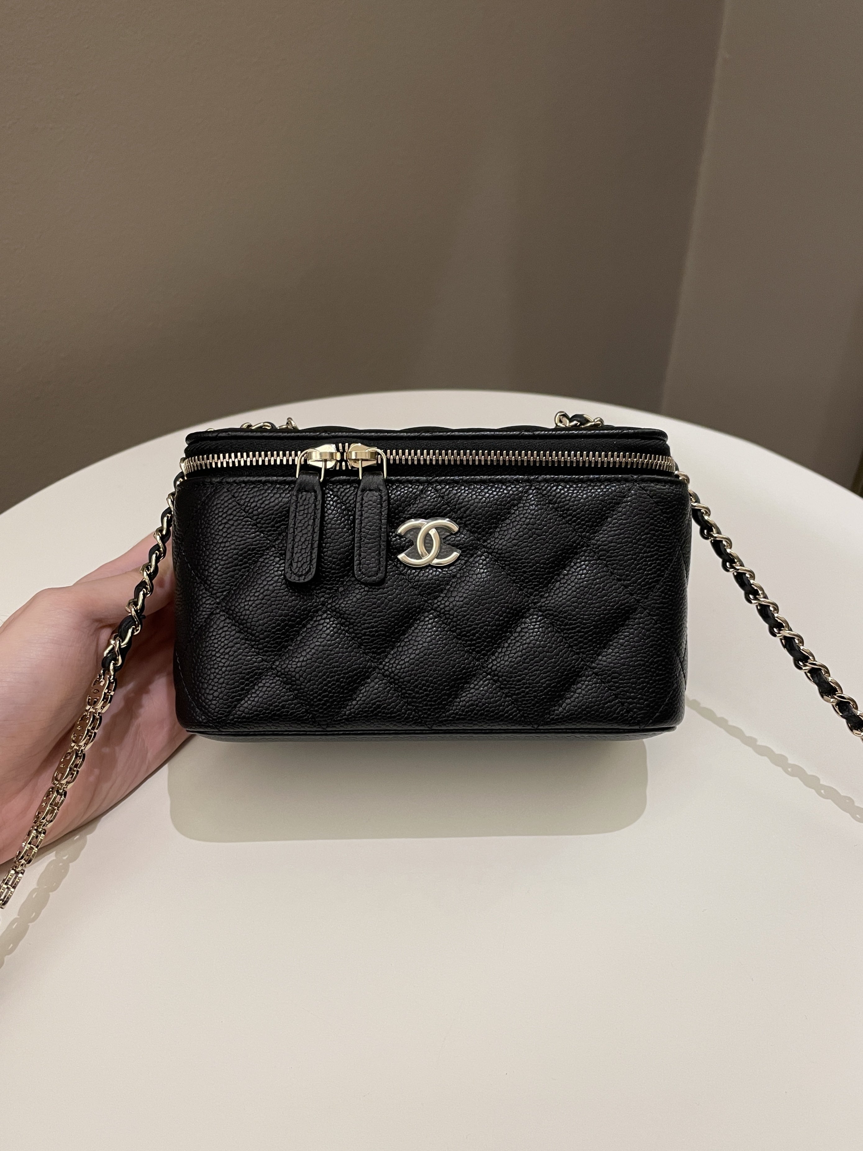 Chanel 22P Black Caviar Rectangle Vanity Case with Special Logo