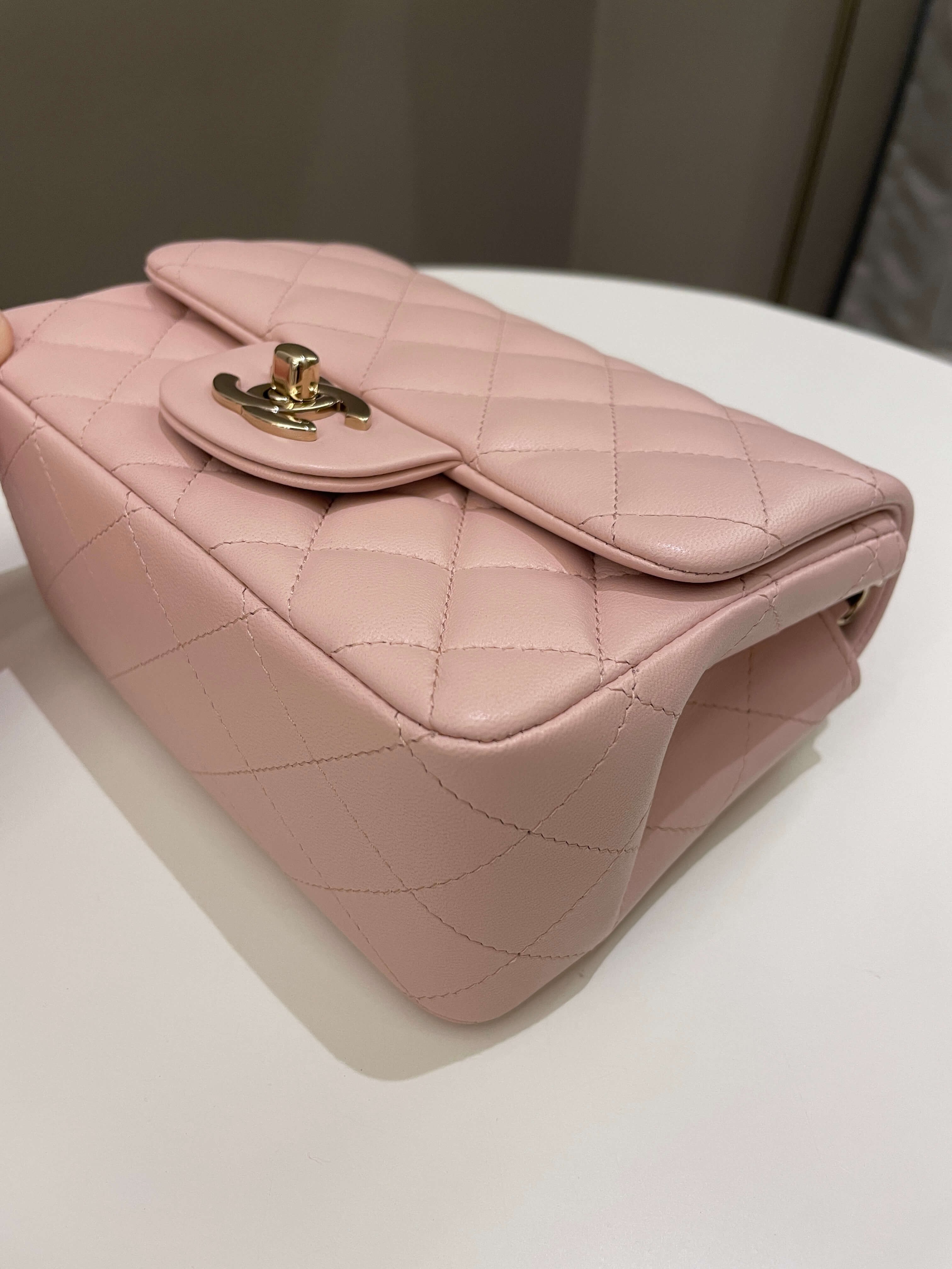 Chanel Classic Quilted Mini Square Light Pink Lambskin