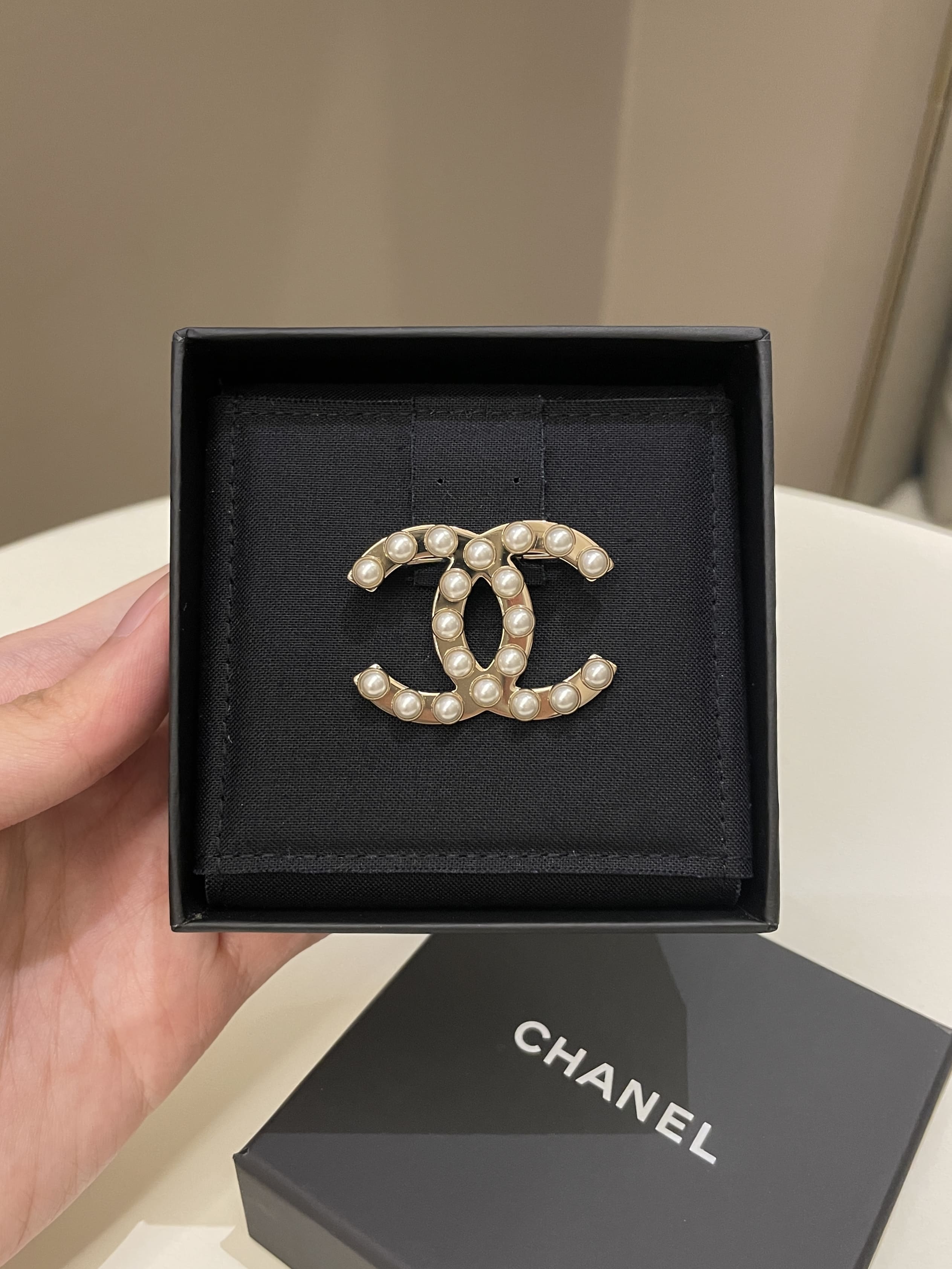 Chanel Logo Pearls Brooch
