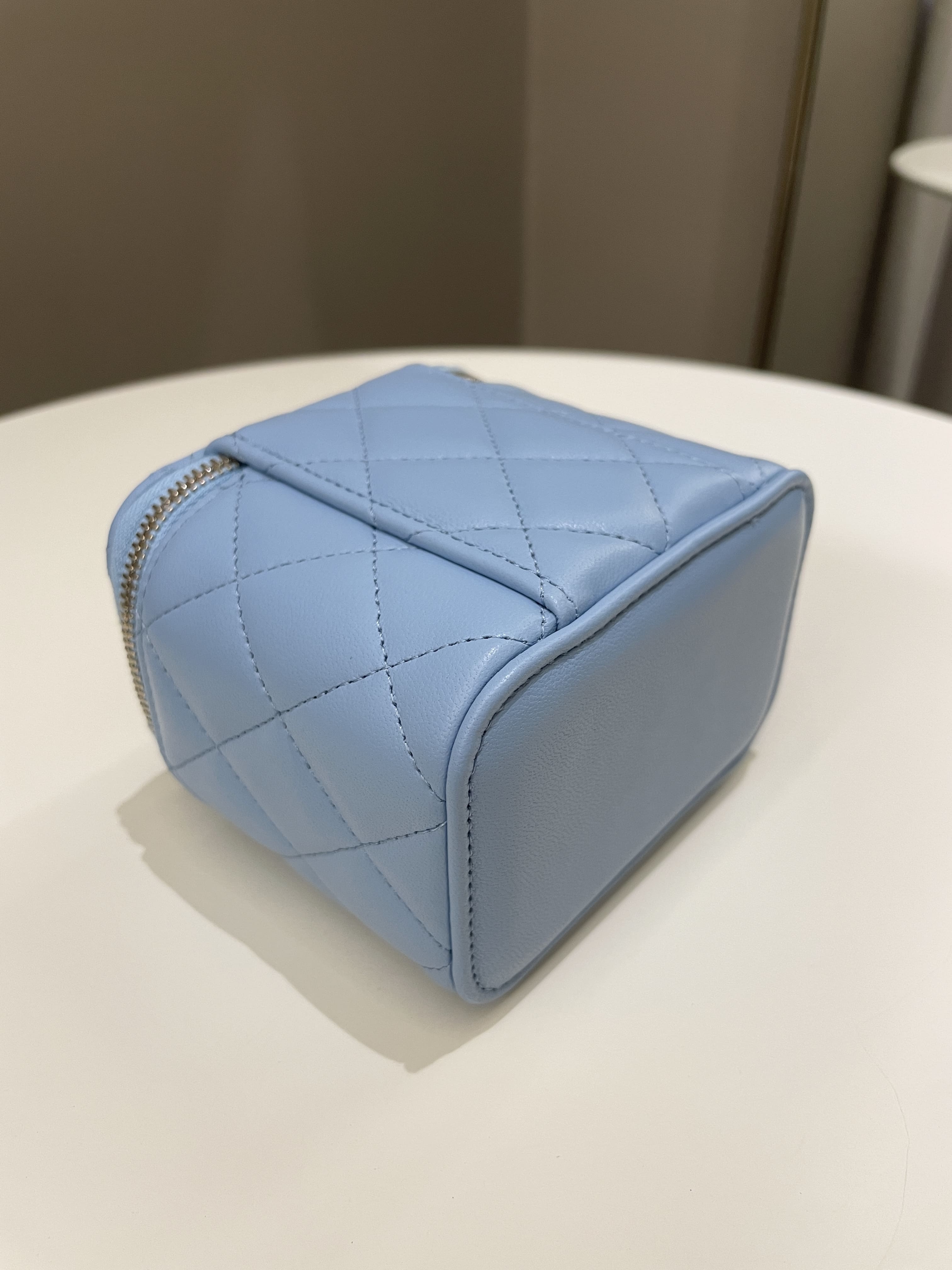 Chanel Quilted Pearl Crush Mini Vanity Cube Sky Blue Lambskin